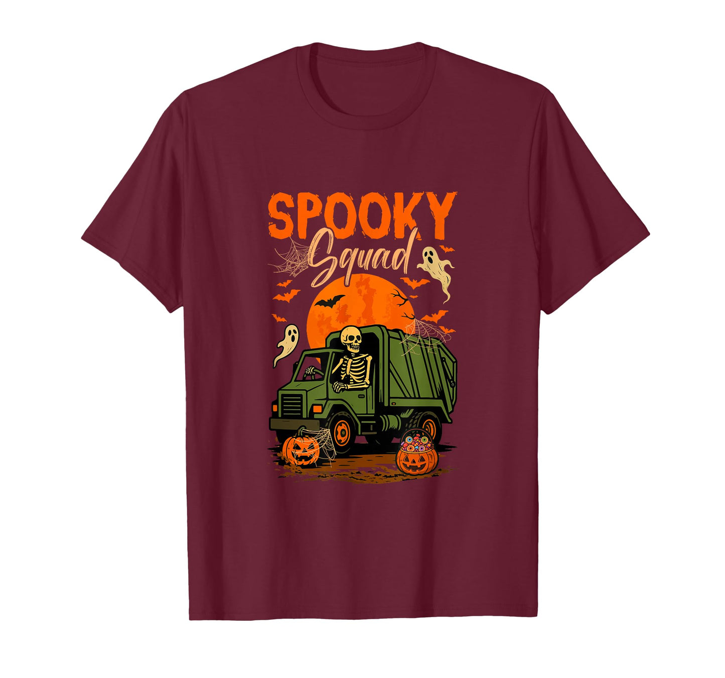 Spooky Halloween Squad Skeleton Driving Garbage Truck Driver T-Shirt