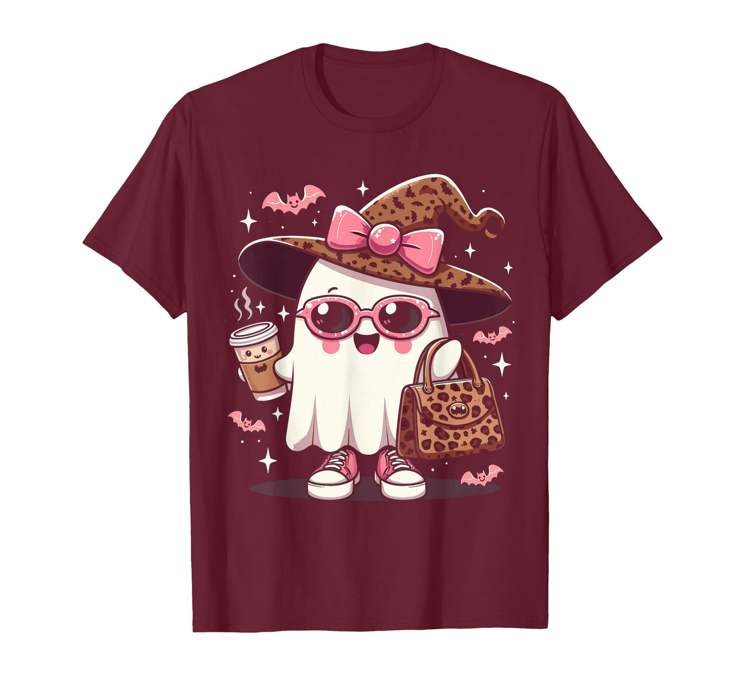 Cute Halloween Ghost Haunted Spooky Coffee Lover Witch T-Shirt