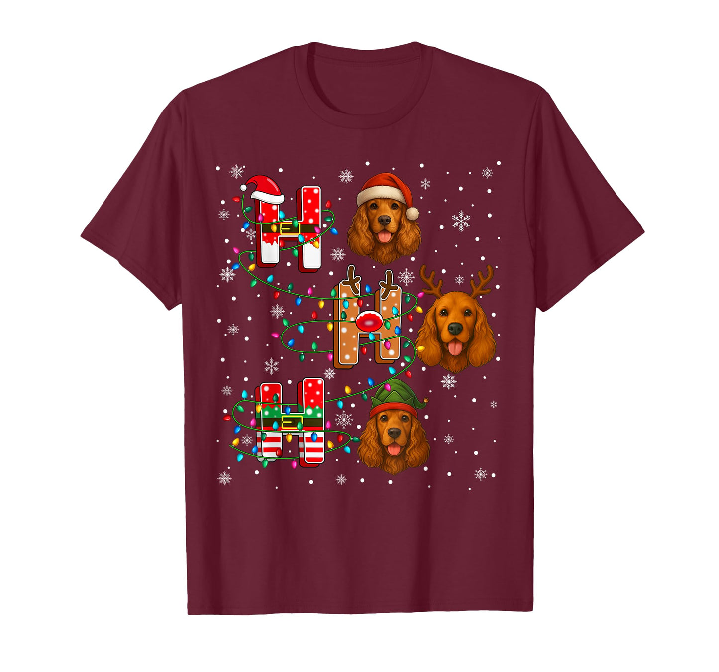 Ho Ho Ho Santa Reindeer Hat Elf American Cocker Spaniel Dog T-Shirt