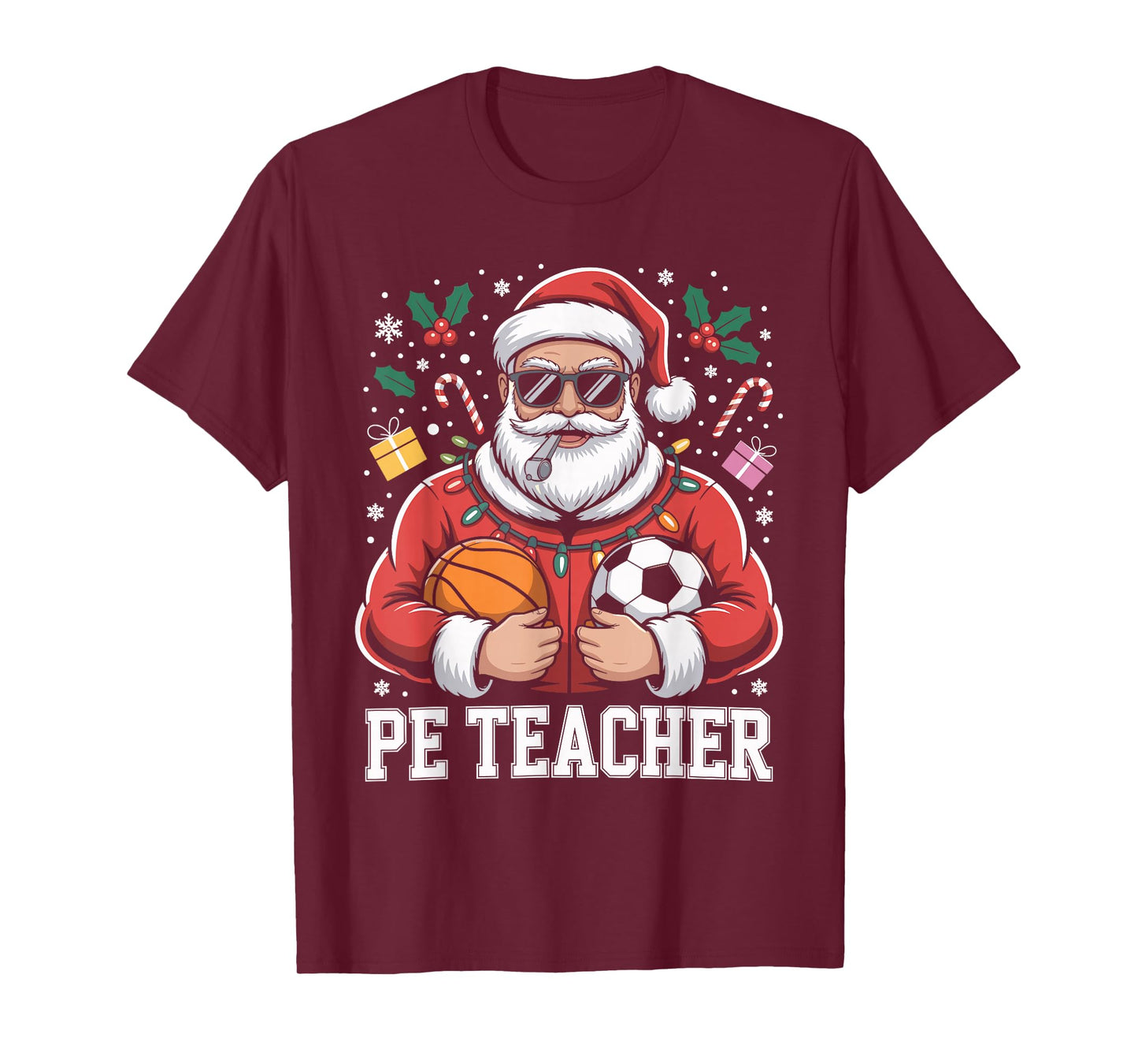 PE Teacher Christmas Santa Physical Education Xmas T-Shirt