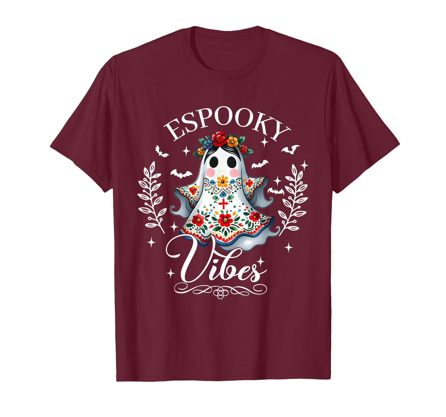 Espooky Vibes Halloween Floral Ghost Spanish Mexican Teacher T-Shirt