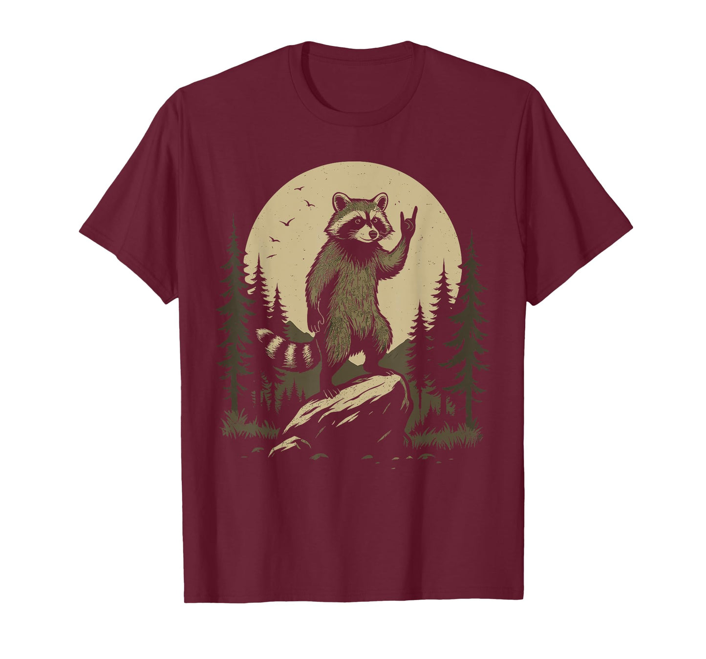 Cool Raccoon Standing On Rock Forest Moon Vintage T-Shirt