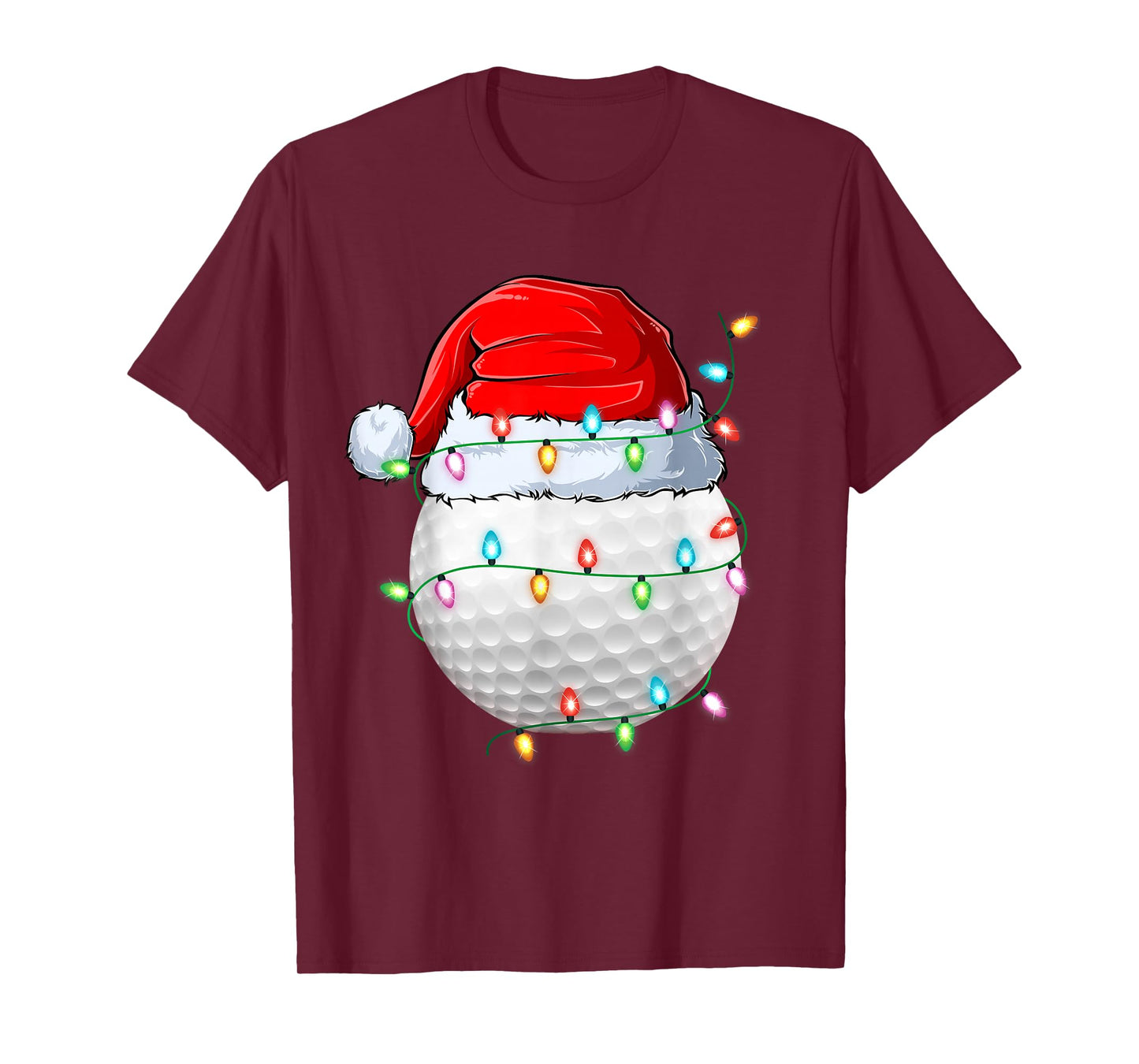 Golf Christmas Lights Funny Santa Hat Golf Ball Golfer Xmas T-Shirt