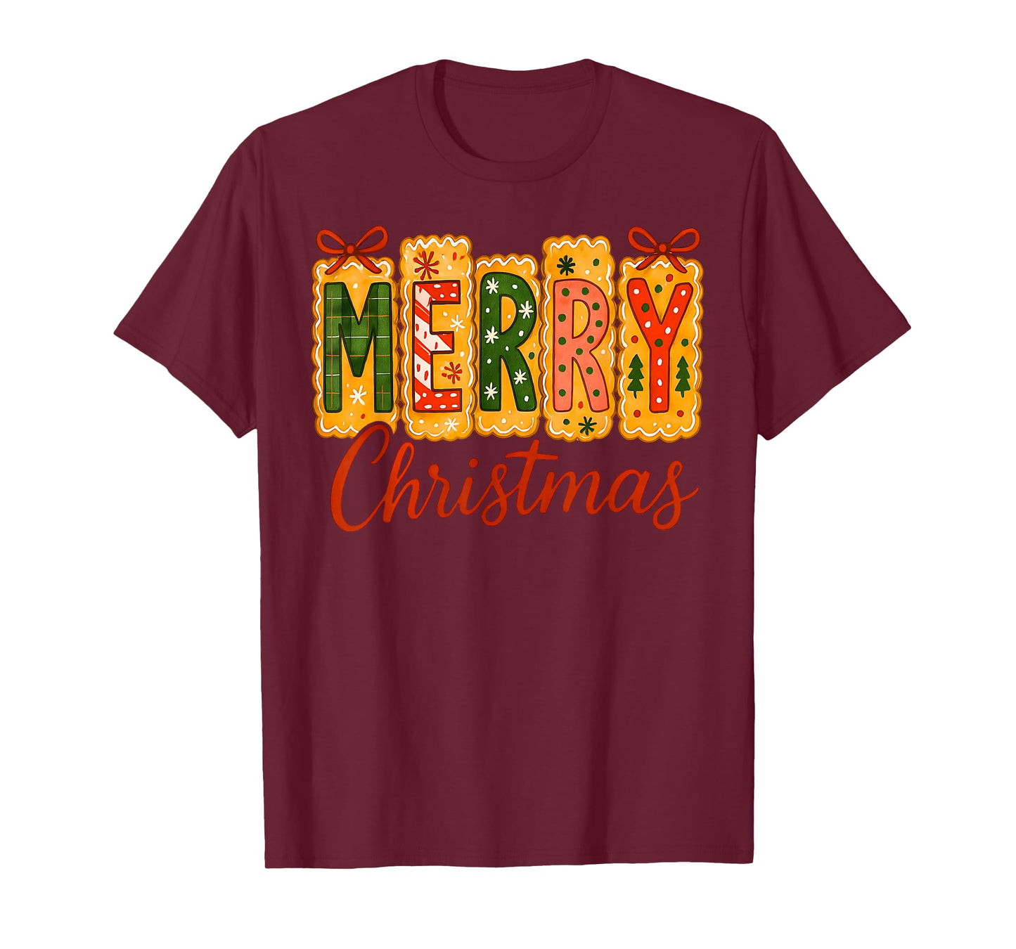 Merry Christmas Gingerbread Letters Coquette Bow Baking Cute T-Shirt