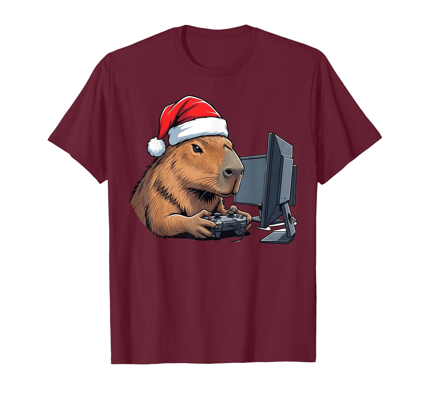 Christmas Capybara Video Games Gamer Santa Xmas Boys Gaming T-Shirt