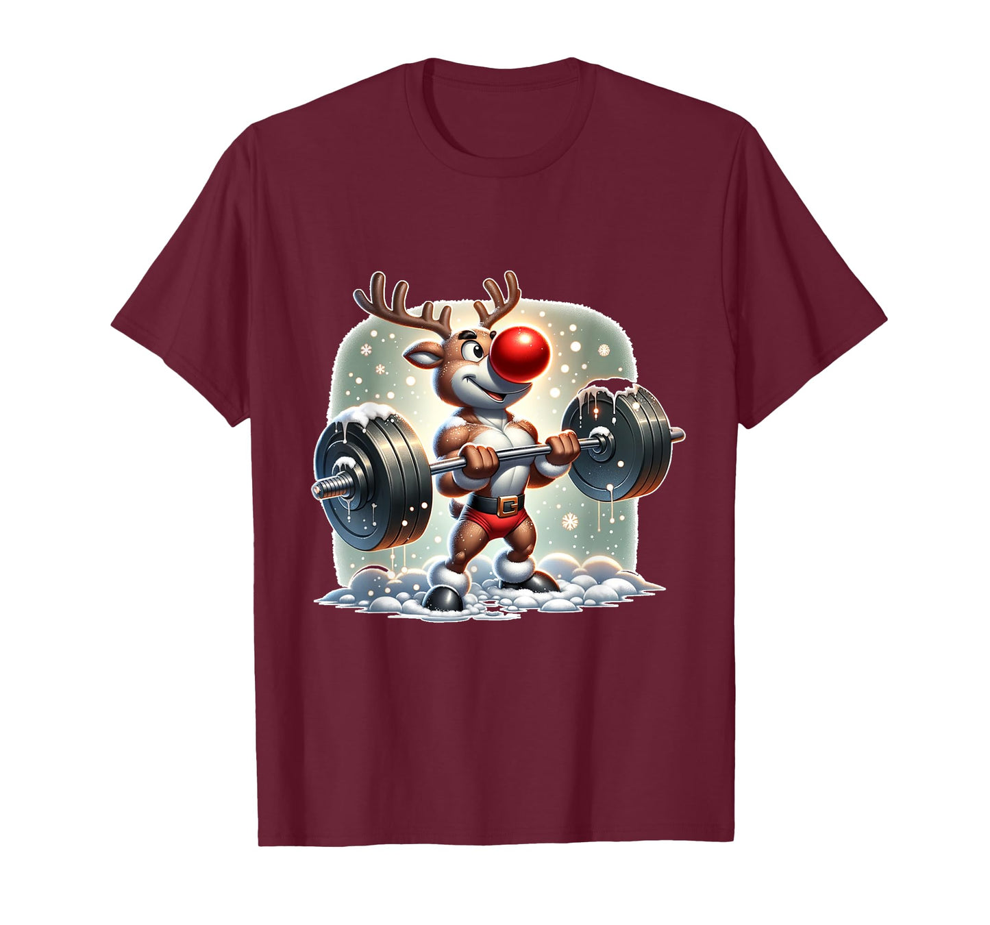 Rudolph The Red Nose Reindeer Workout Gym Weightlifter Funny T-Shirt