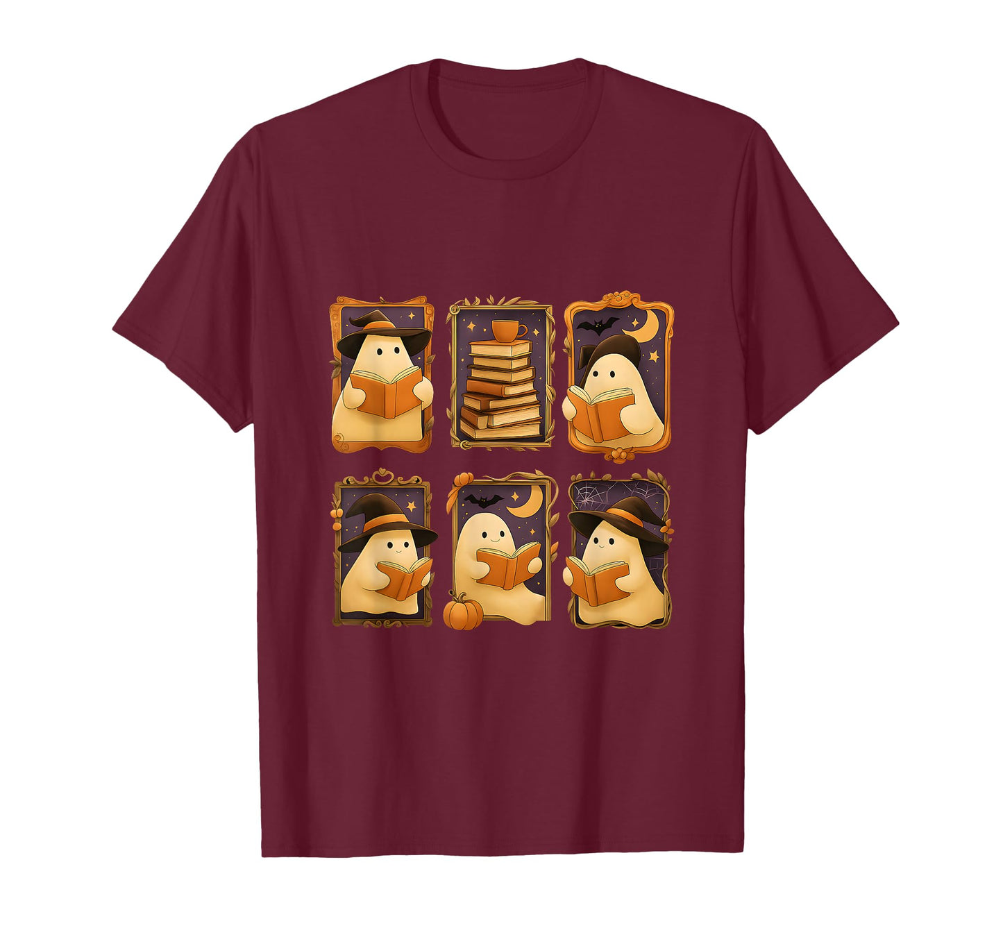 Cute Ghost Reading Books Halloween Teacher Book Lover T-Shirt