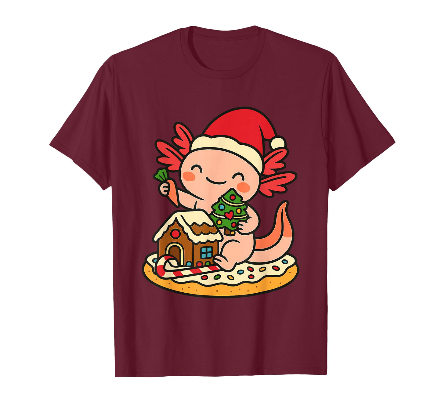 Cute Christmas Axolotl Gingerbread Holiday Scene T-Shirt