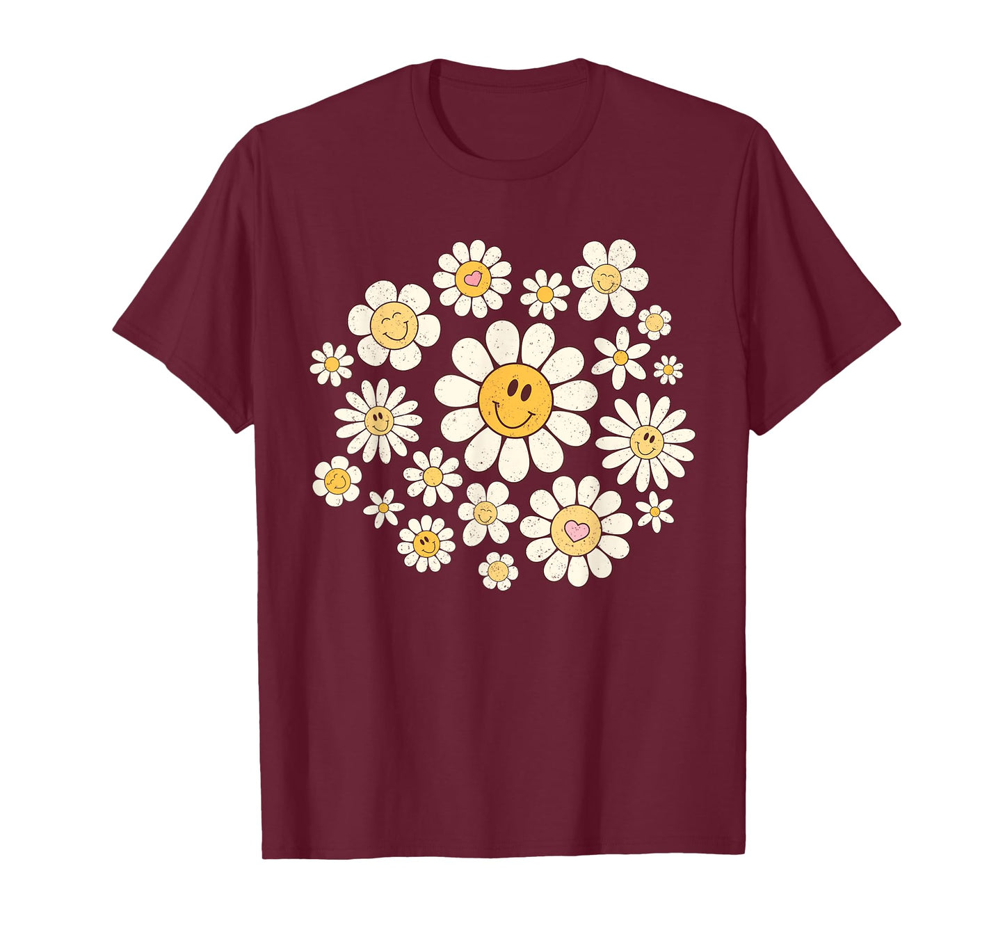 Vintage Cute Smile Face Flower Happy Face Flowers Heart Girl T-Shirt
