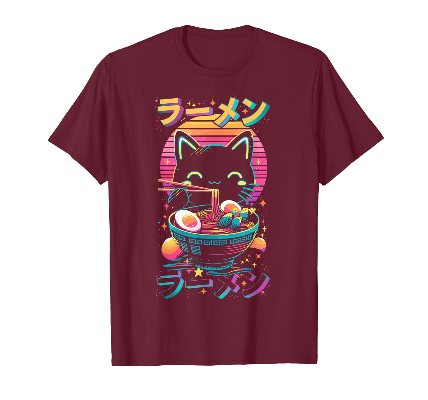 Anime Cat Eats Ramen Retro Kawaii Ramen Cat T-Shirt