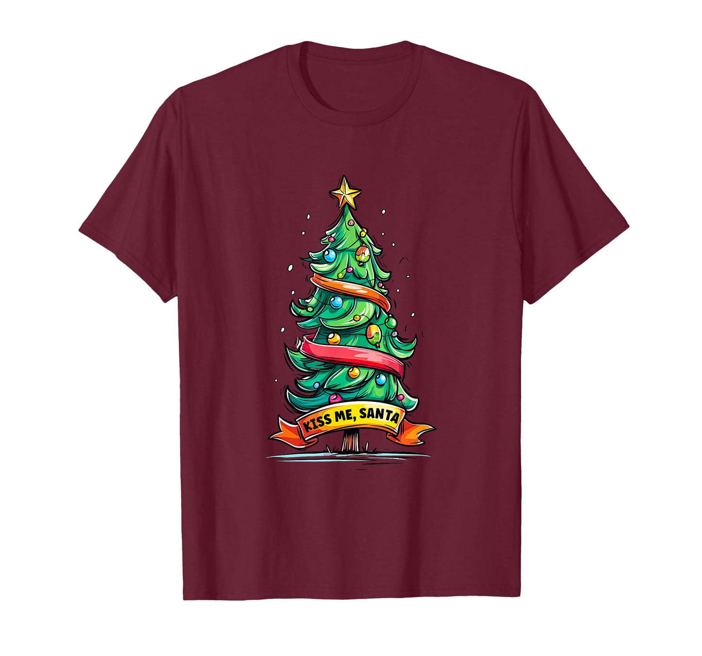 Funny Xmas Tree with Kiss me, Santa Speech for Festive Days T-Shirt