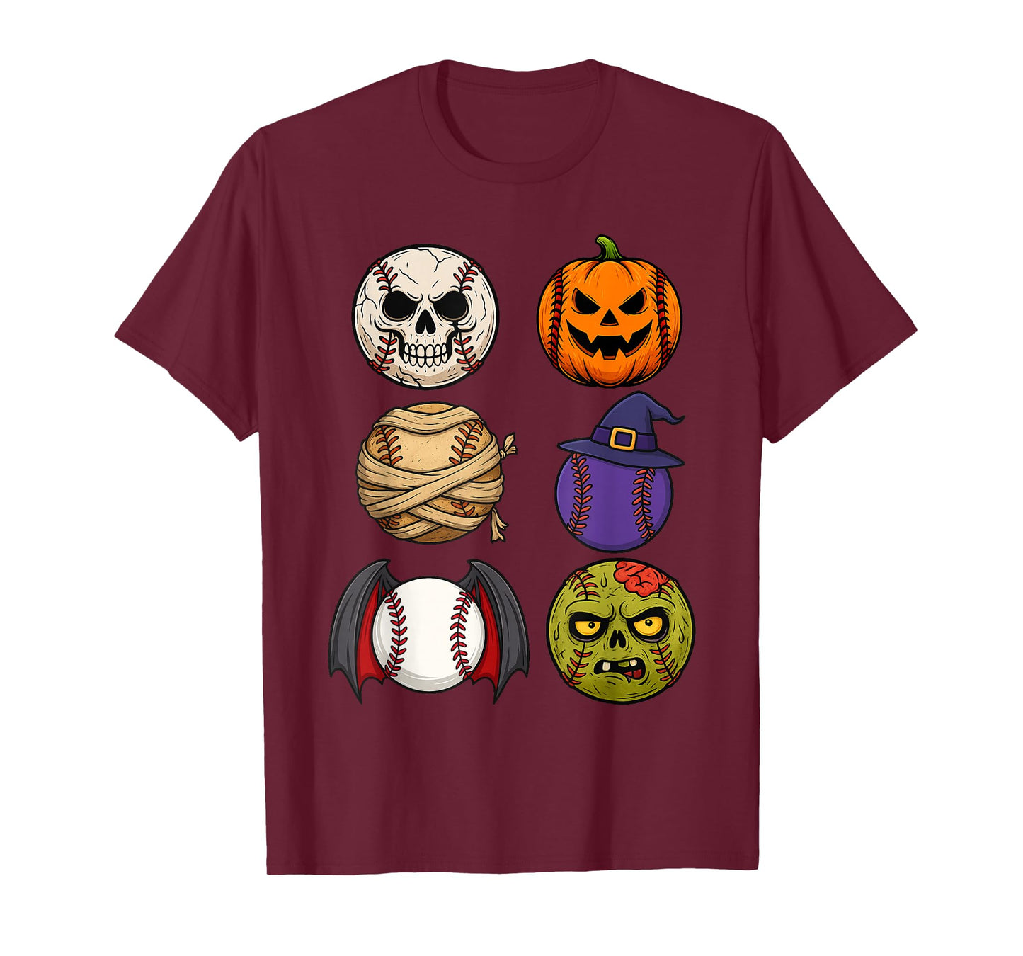Halloween Skeleton Pumpkin Mummy Vampire Zombie Baseball T-Shirt