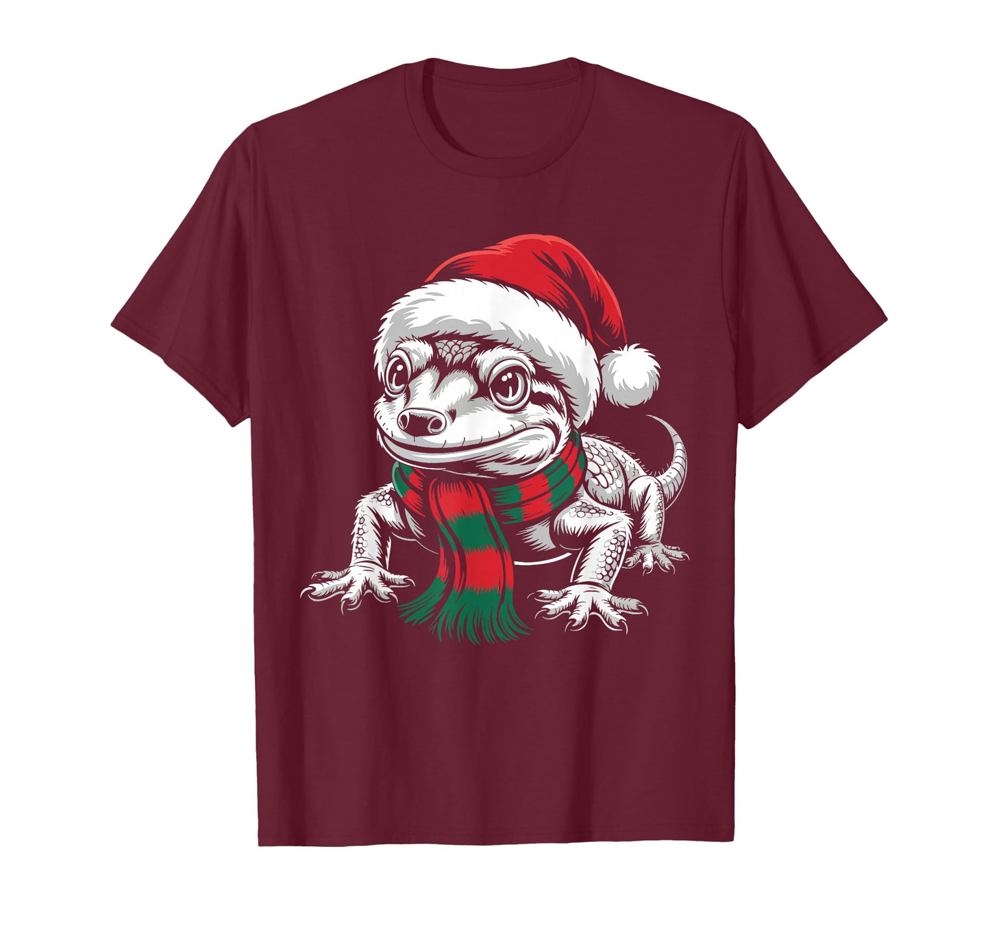 Gecko Xmas Santa Hat Scarf Christmas Costume T-Shirt