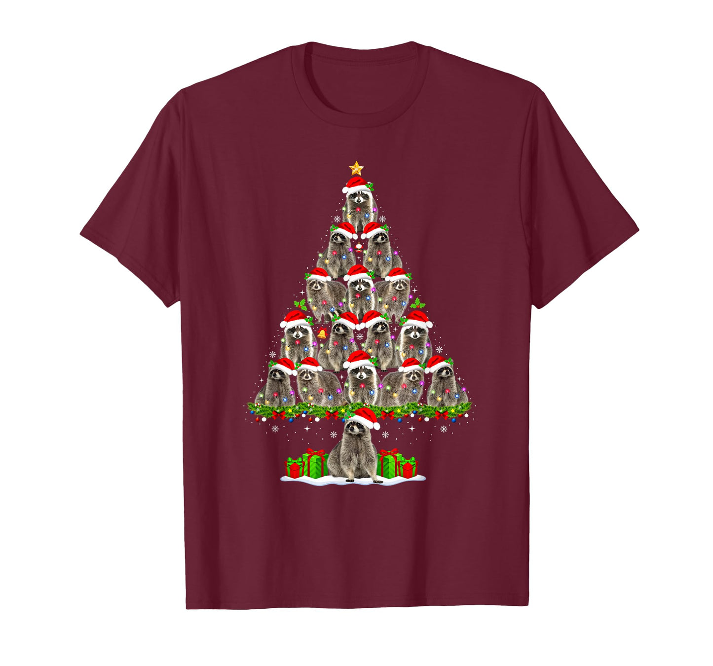 Raccoon Christmas Tree Lights Funny Xmas Santa Raccoon Lover T-Shirt