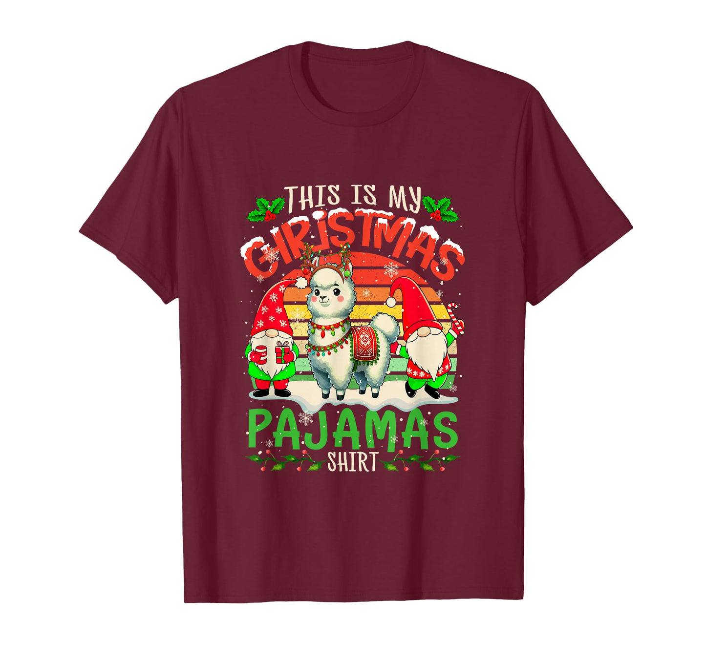Vintage Retro Christmas Pajama Shirt Gnomes Llama Reindeer T-Shirt