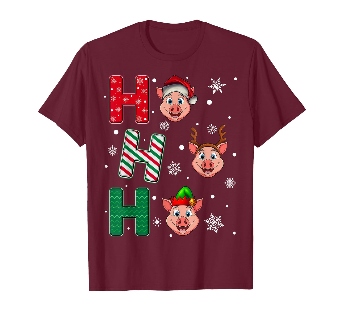 Ho Ho Ho Pig Animal Matching Santa Elf Xmas T-Shirt