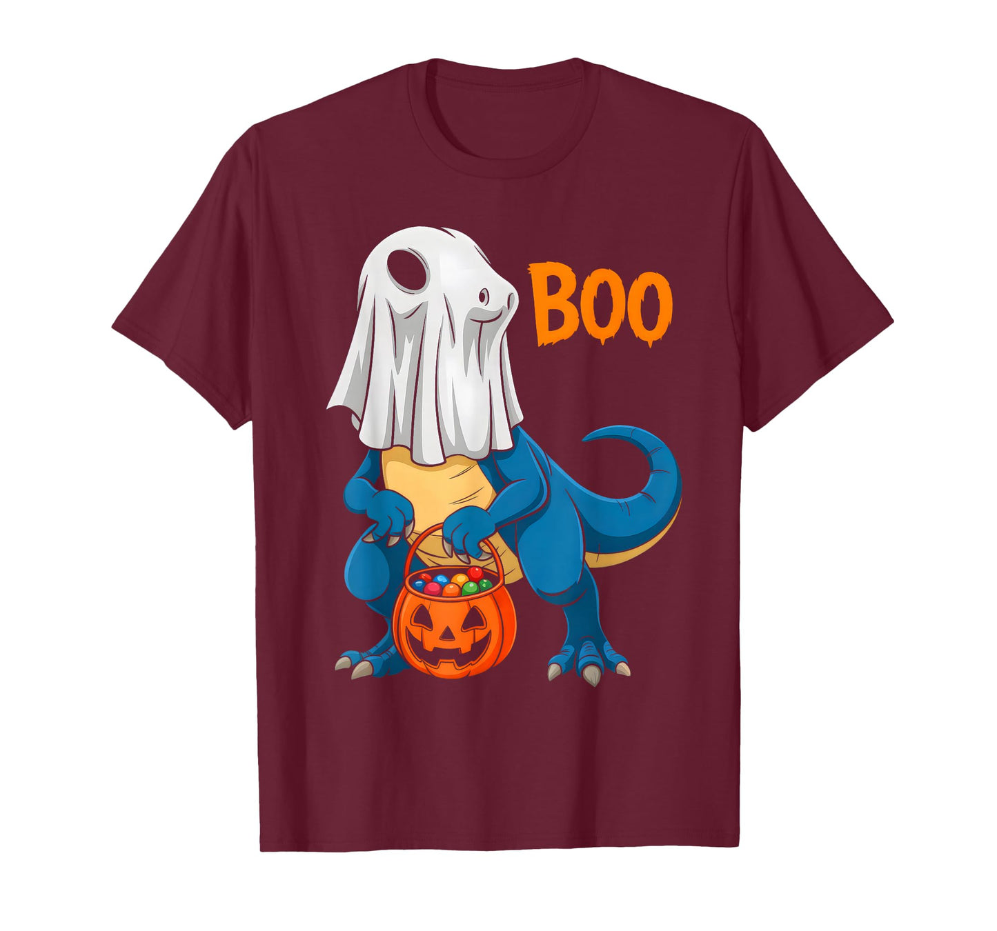 Dinosaur T Rex Boo Ghost Pumpkin Halloween Costume Boys Kids T-Shirt