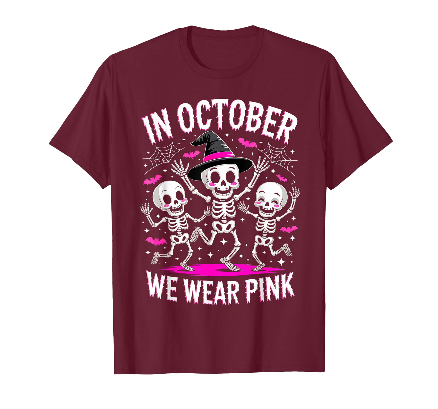 Halloween Breast Cancer Awareness Spooky Skeleton Witch T-Shirt