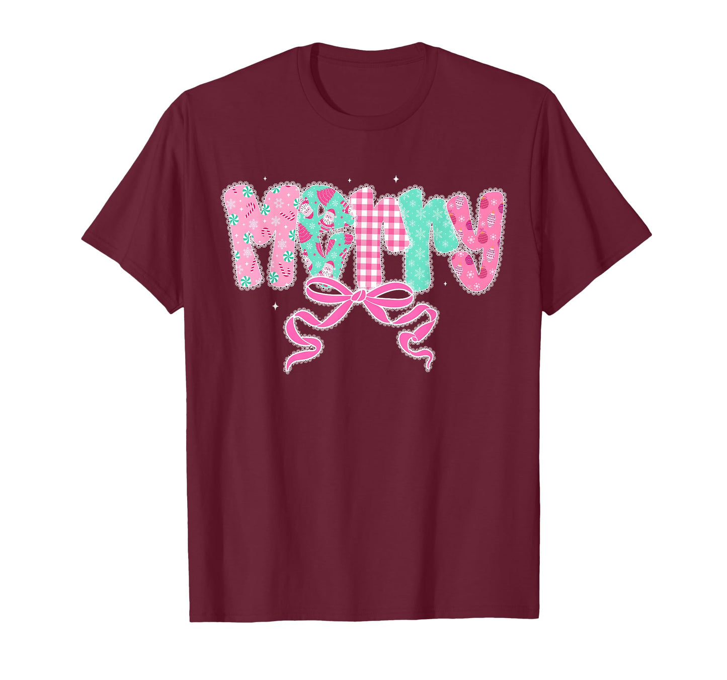 Merry Christmas Preppy Coquette Lace Bow Girl Women T-Shirt