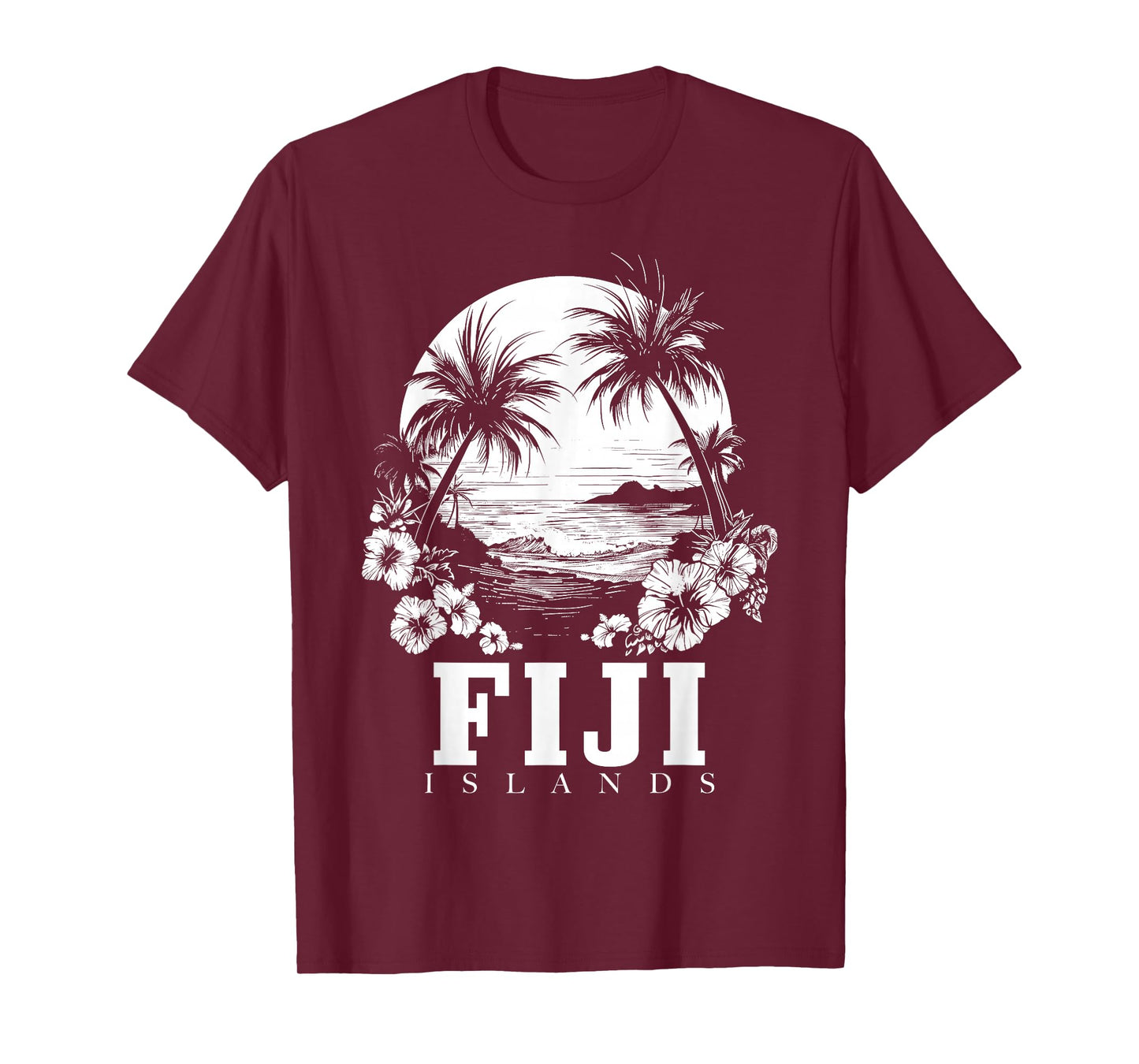 Fiji Islands Hibiscus Flowers Beach Surfer Souvenir T-Shirt