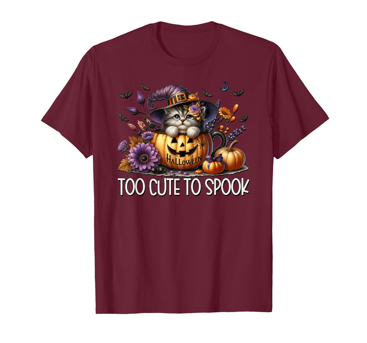 Too Cute to Spook Kitten Graphic for Cat Mom Halloween Cat T-Shirt