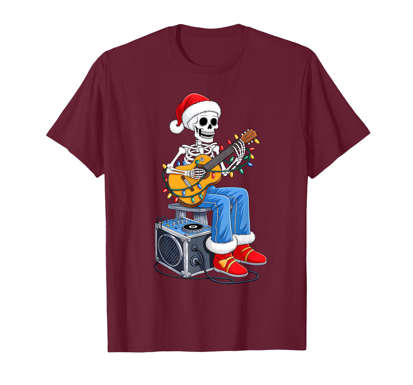 Xmas Santa Skeleton Playing Guitar Funny Christmas Boys Kids T-Shirt