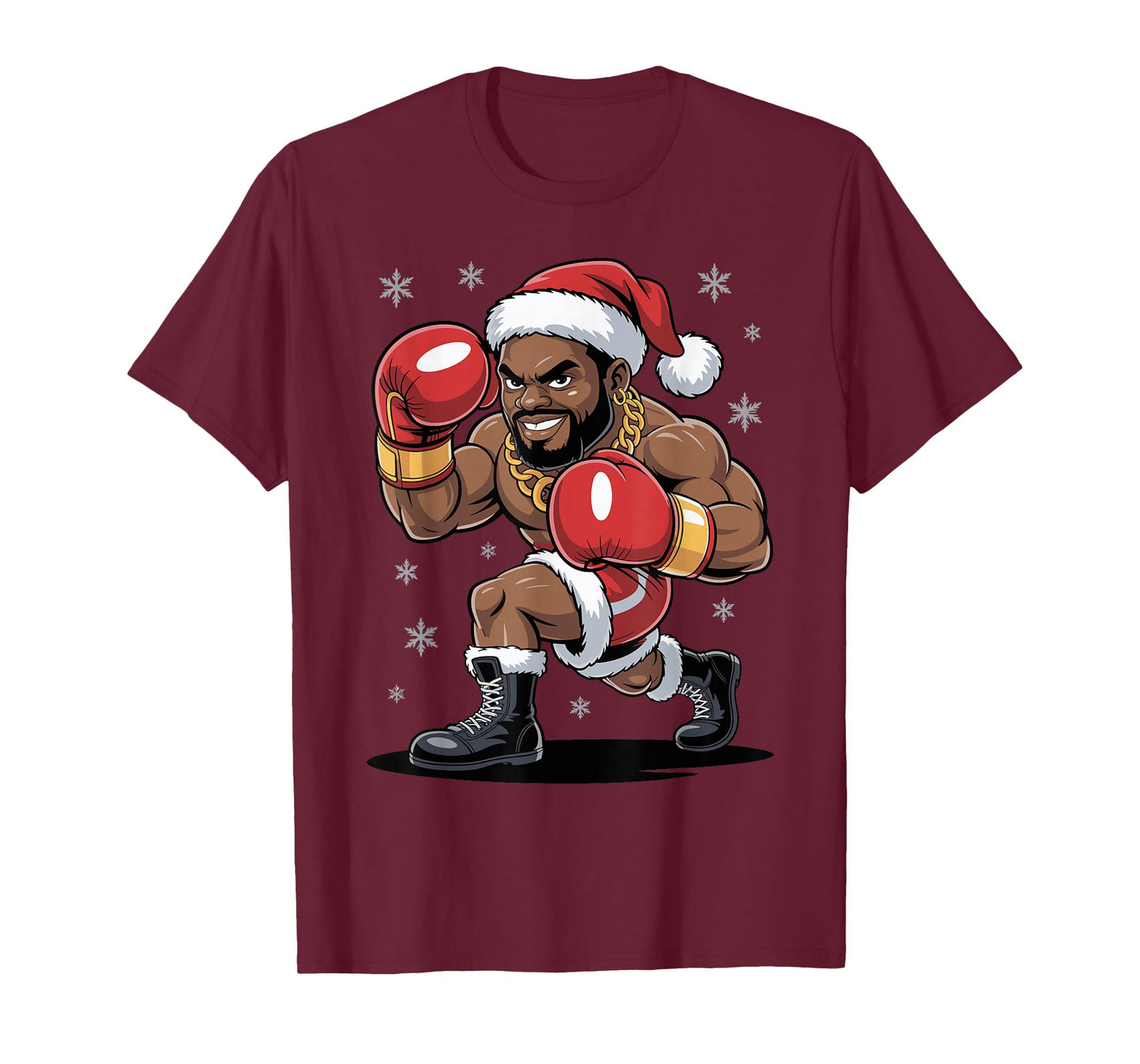 Funny Afro Santa Boxing African American Christmas Holiday T-Shirt
