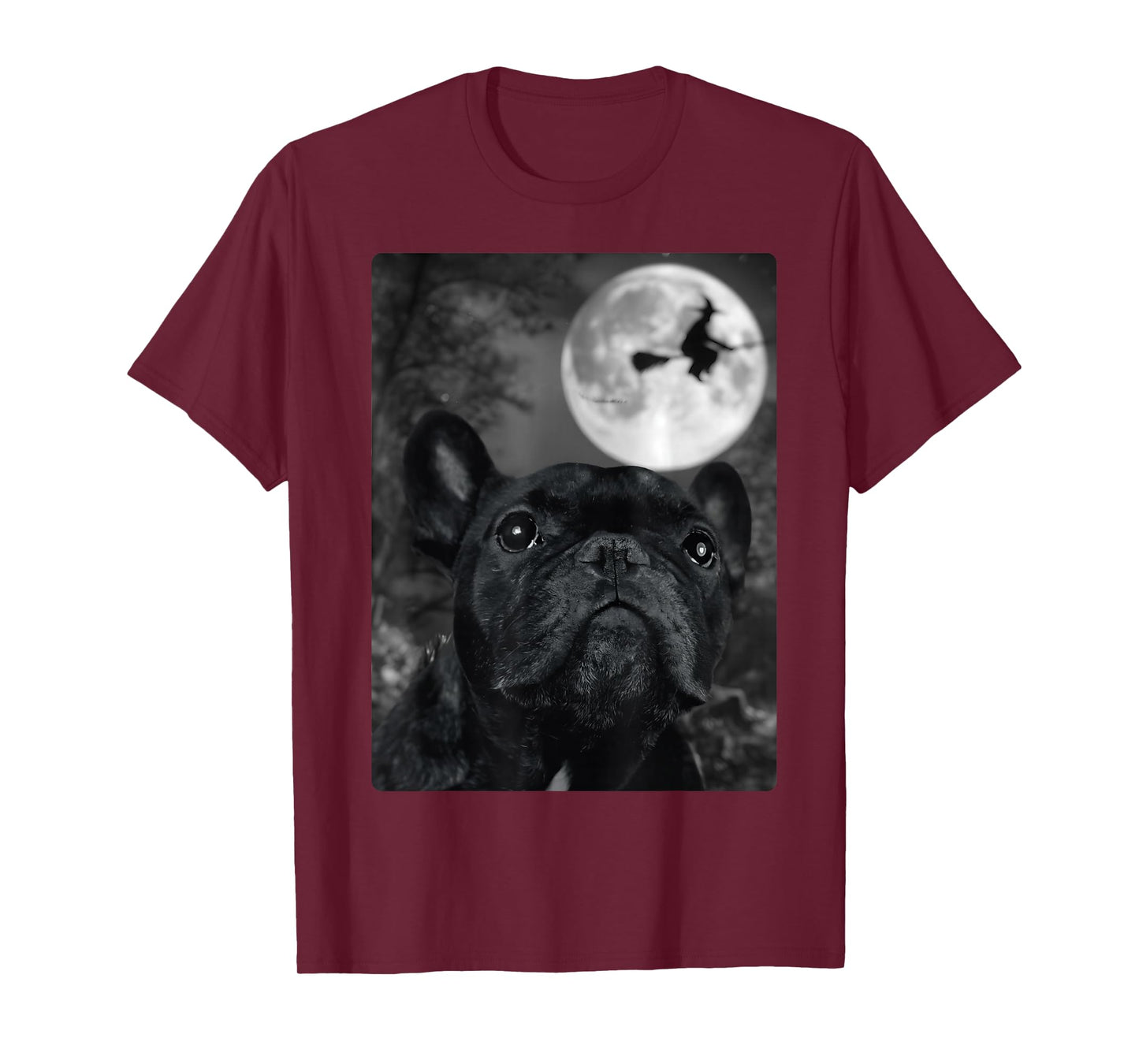 Funny Dog Selfie Full Moon Flying Witch Halloween Dog T-Shirt