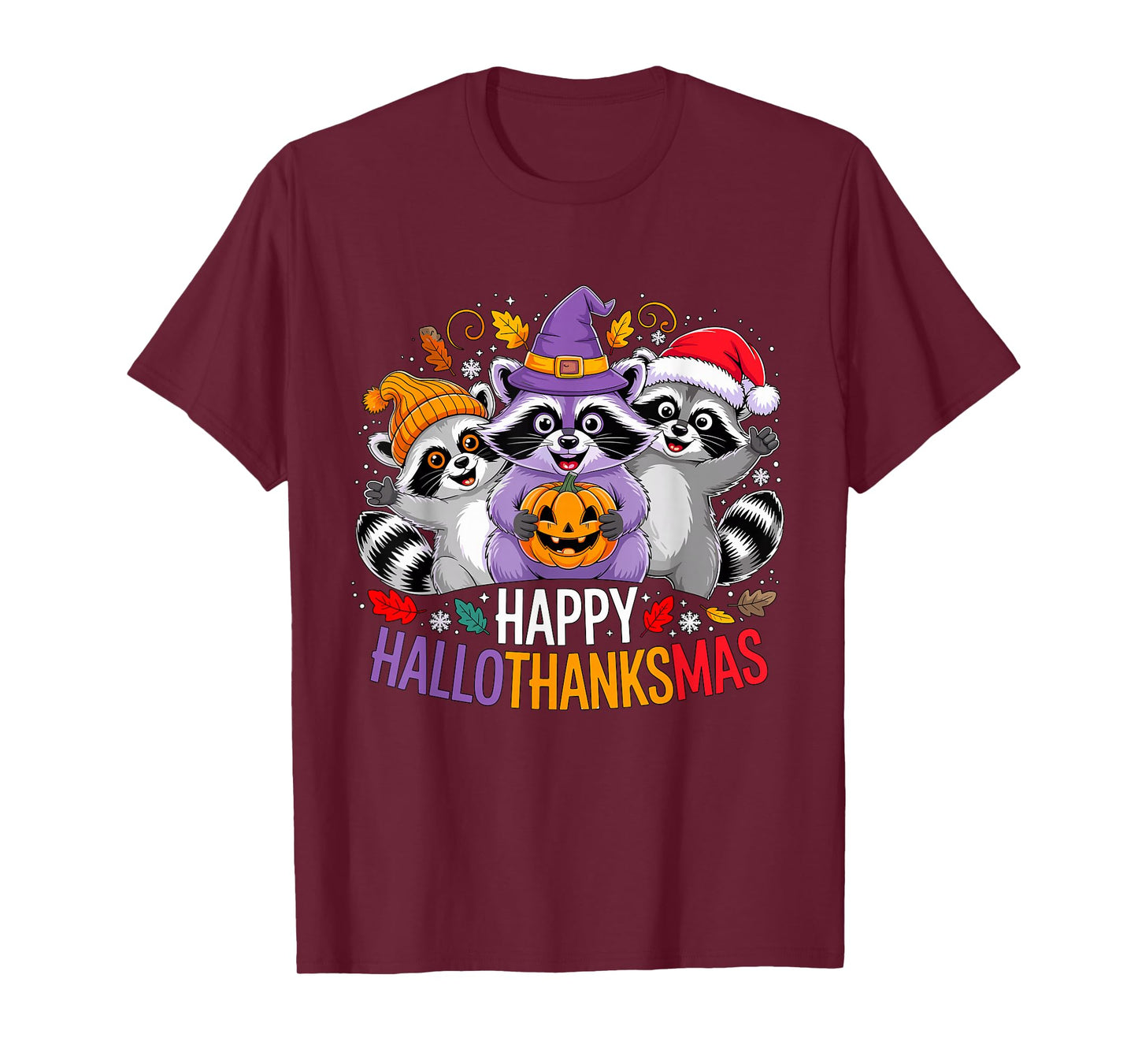 Happy Hallothanksmas Raccoon Trio Pumpkin T-Shirt