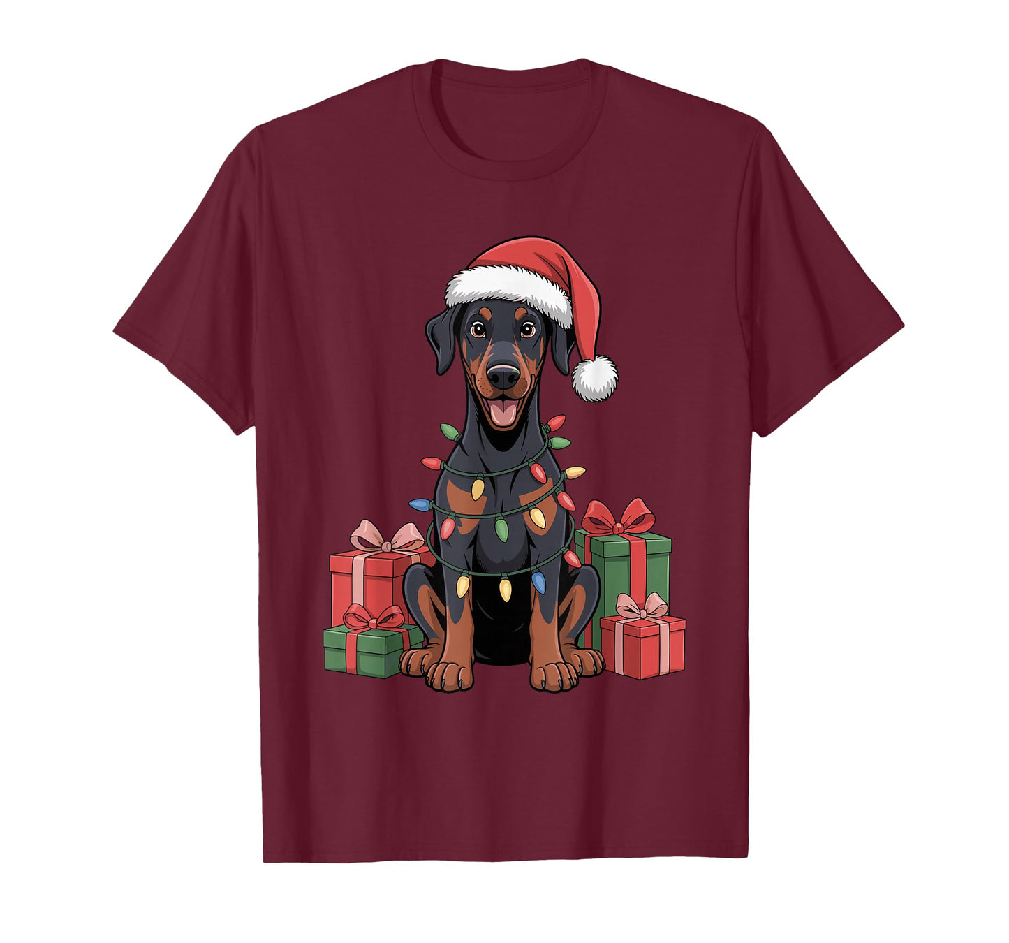 Cute Doberman Santa Hat Christmas Dobie Dog Lover Holiday T-Shirt