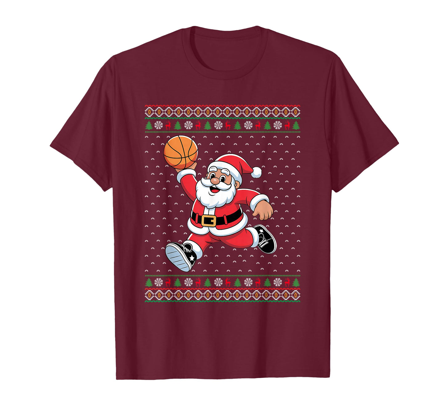 Santa Claus Playing Basketball Ugly Christmas Men Women T-Shirt
