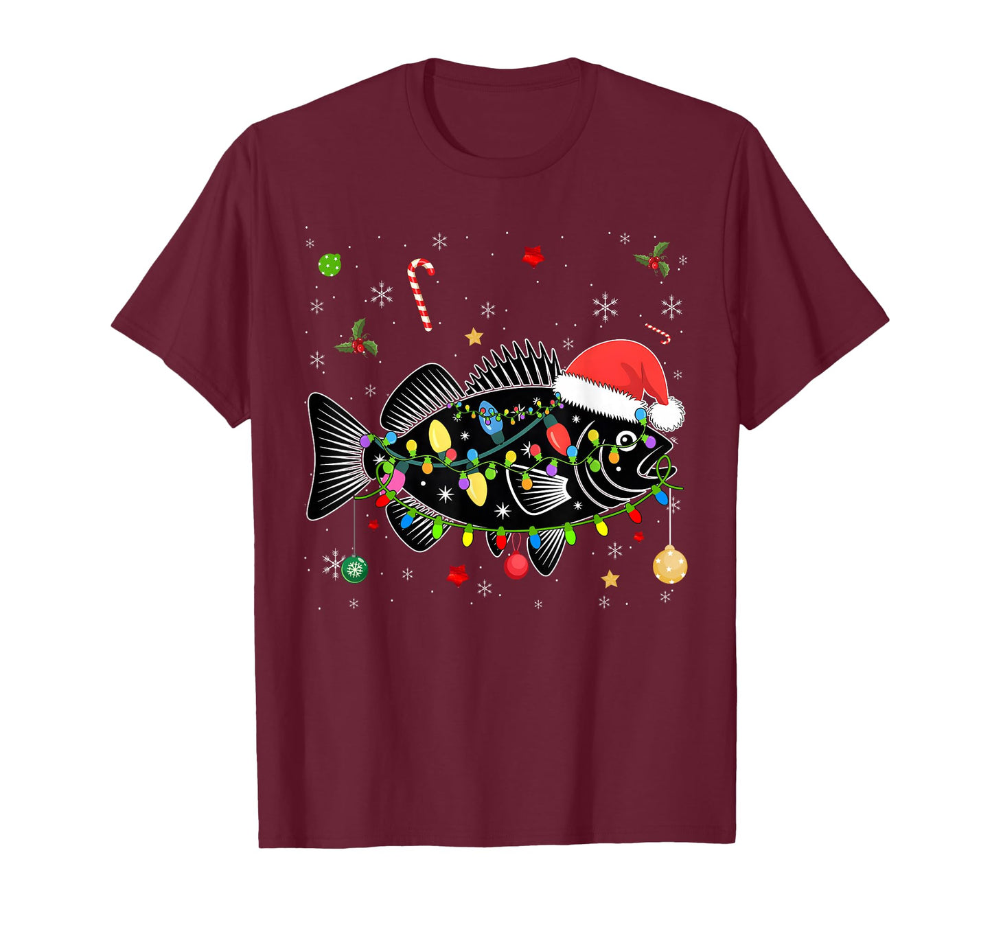 Walleye Fishing Funny Christmas Lights Fish Santa Hat T-Shirt