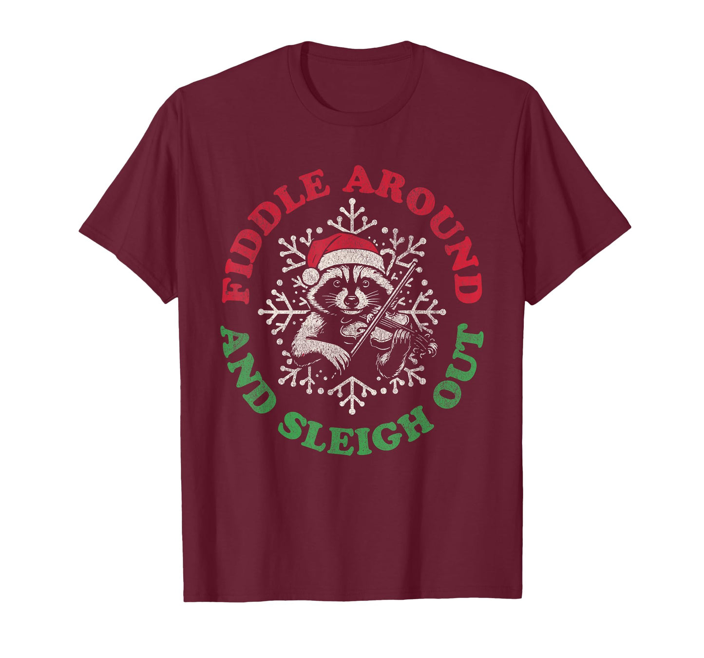 Fiddle Around Sleigh Out Funny Holiday Bluegrass Christmas T-Shirt
