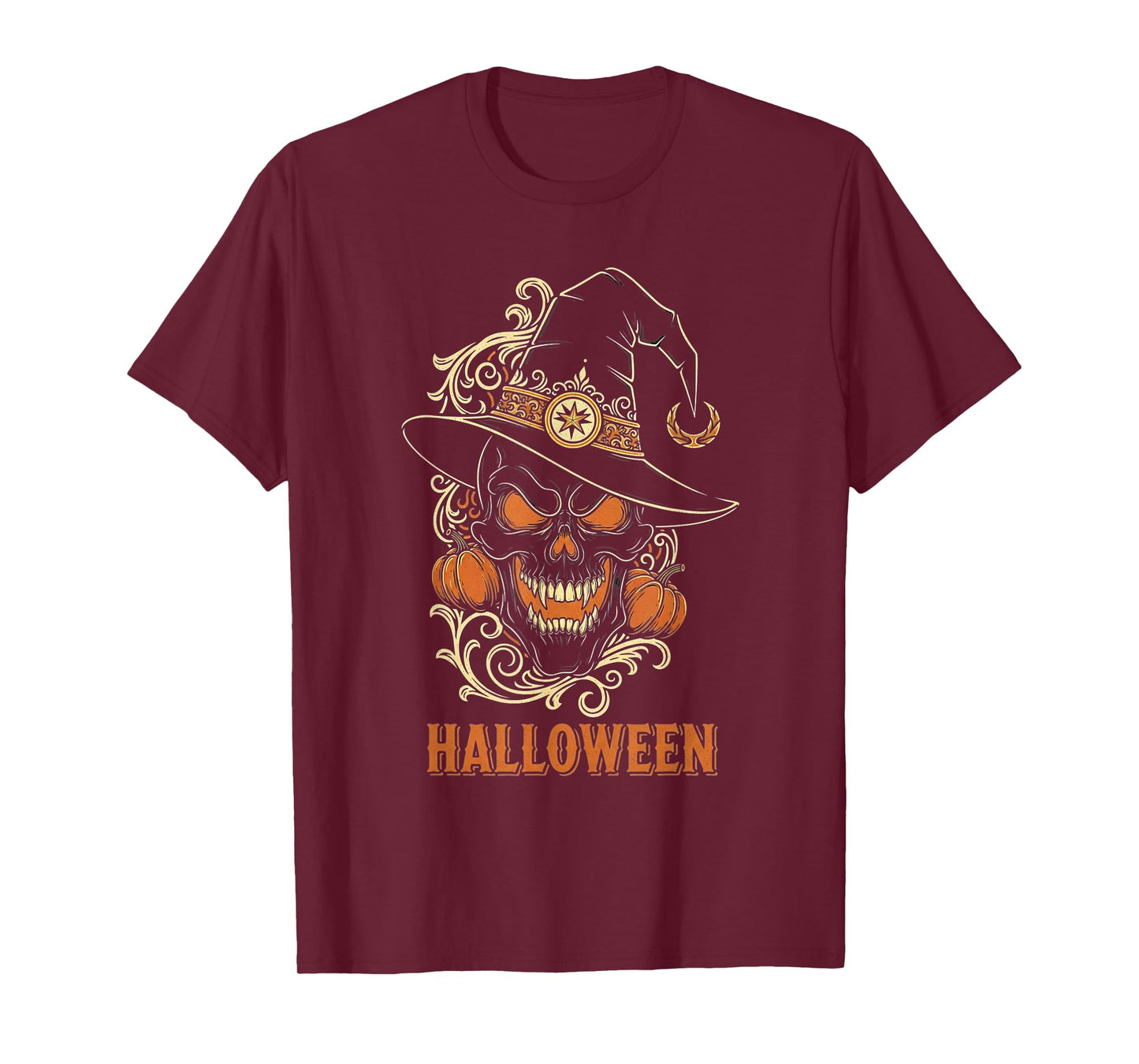 Spooky Skull Witch Hat Halloween Horror Scary for Men T-Shirt