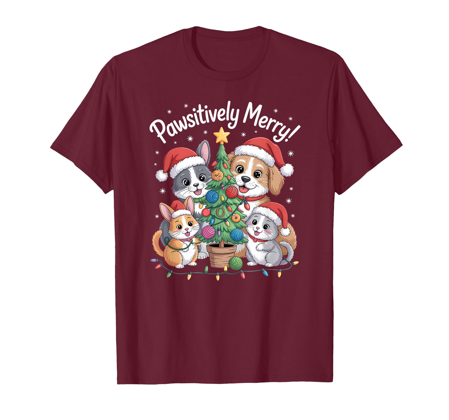 Pawsitively Merry Christmas Holiday Dog Cartoon T-Shirt