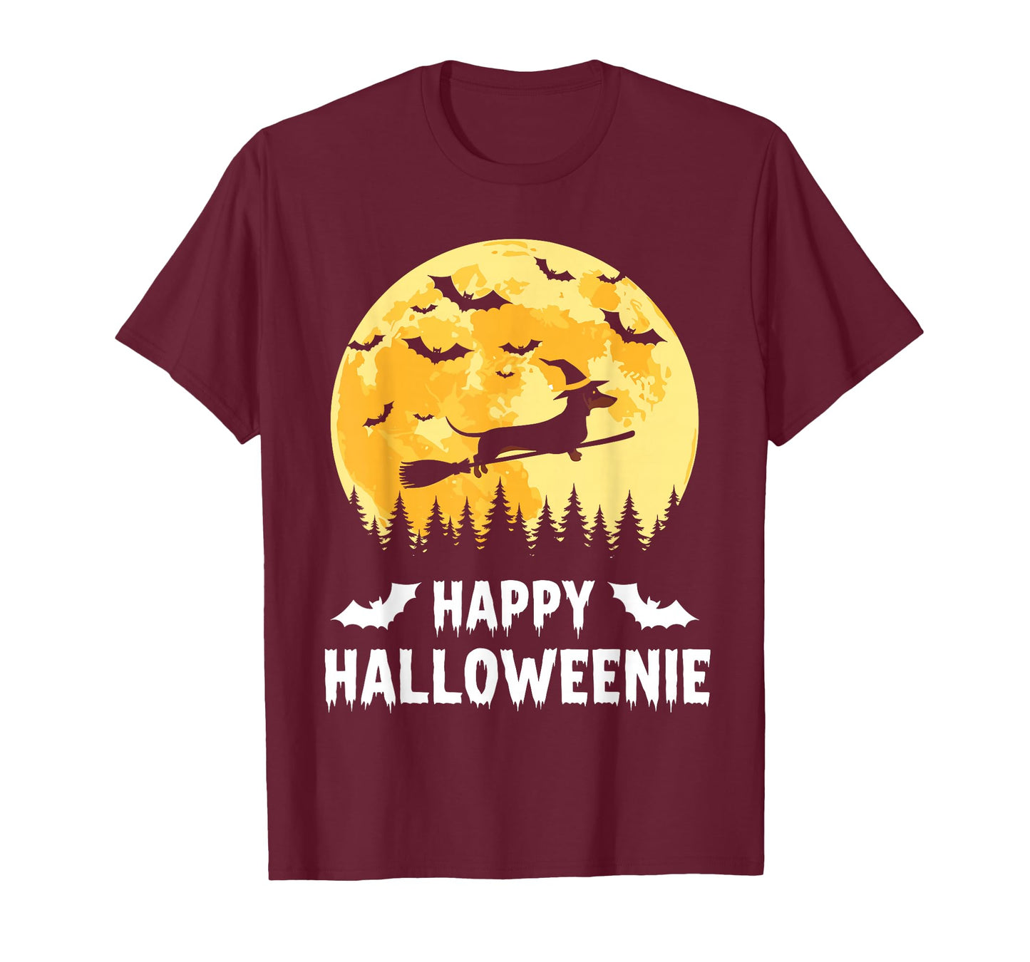 Happy Halloweenie Funny Halloween Dachshund Flying Witch T-Shirt