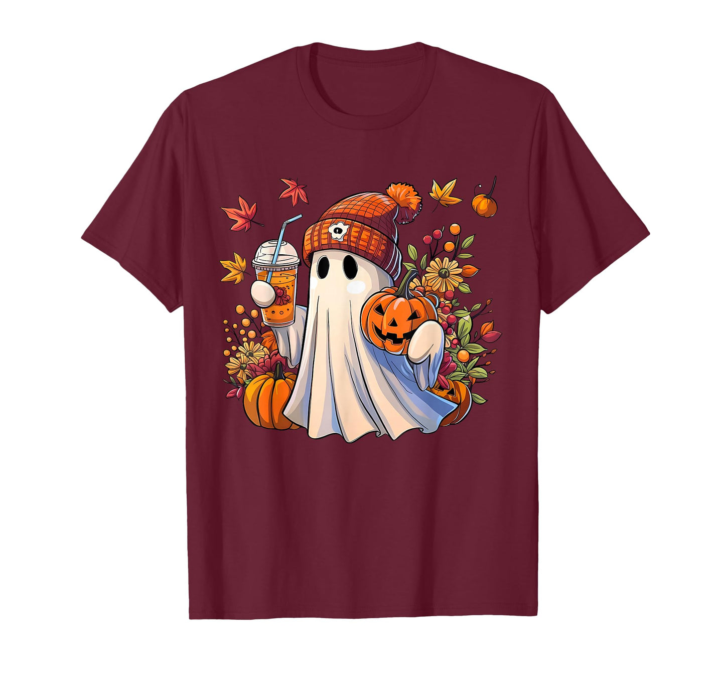 Floral Fall Ghost Pumpkin Spice Trick or Treat Halloween T-Shirt