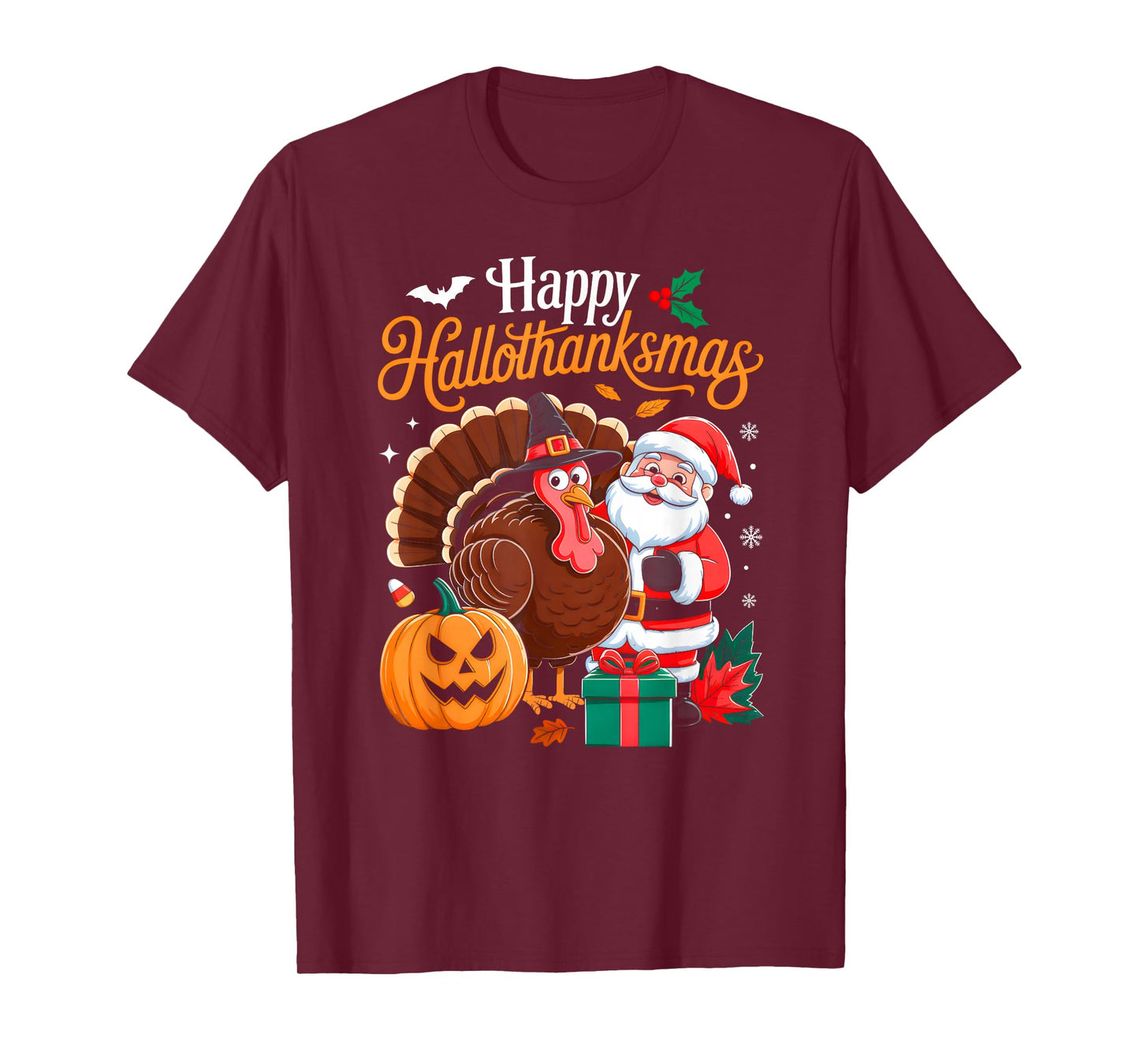 Happy Hallothanksmas Funny Halloween Thanksgiving Christmas T-Shirt