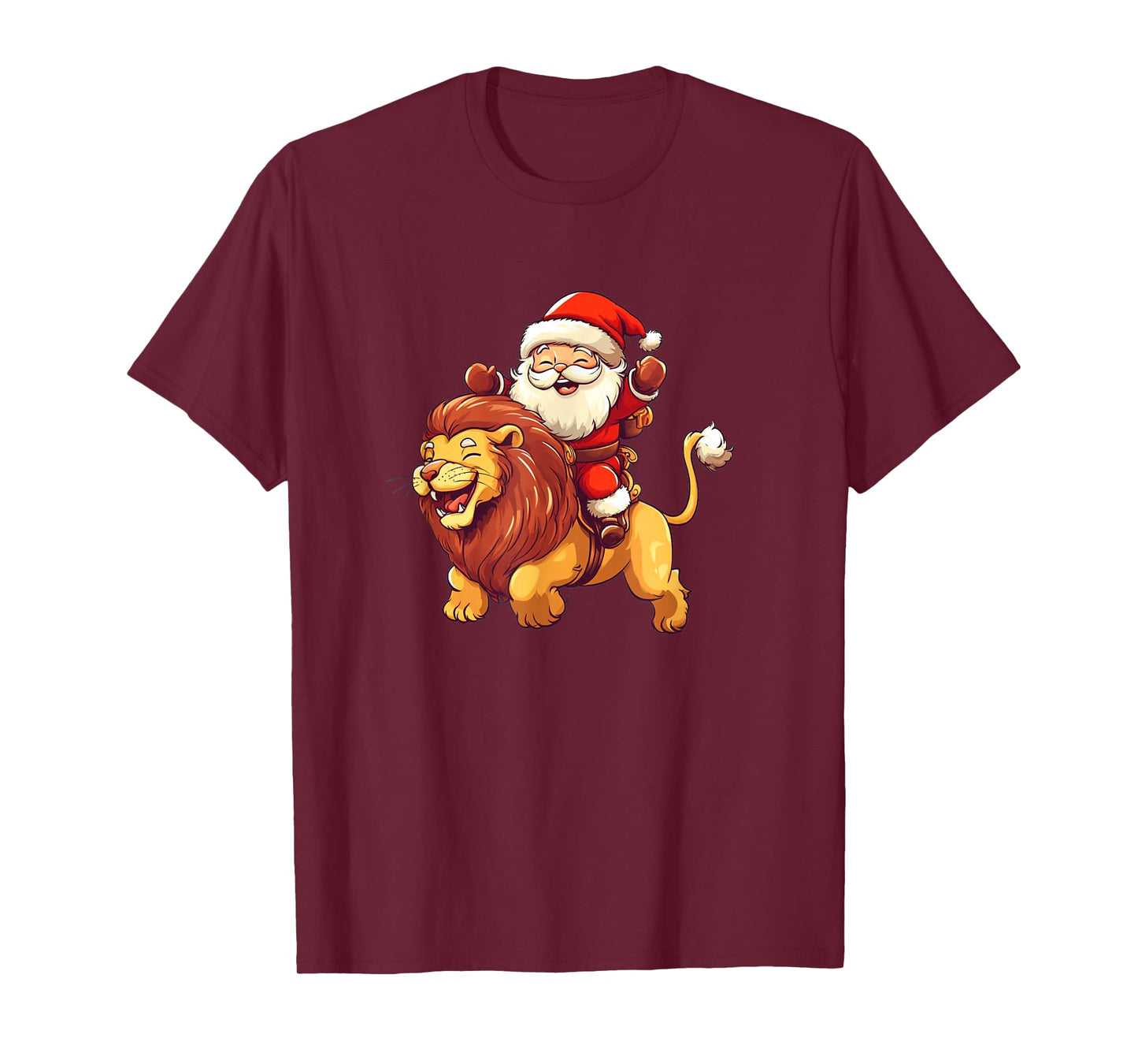 Funny Santa Claus Rides a Festive Lion for Christmas Days T-Shirt