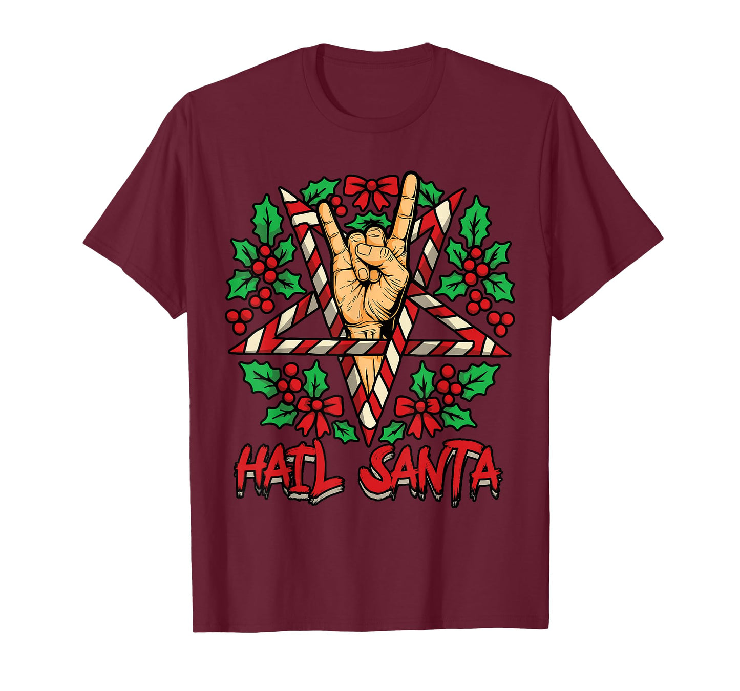 Hail Santa Pagan Solstice Gothic Metal Christmas Rock Roll T-Shirt