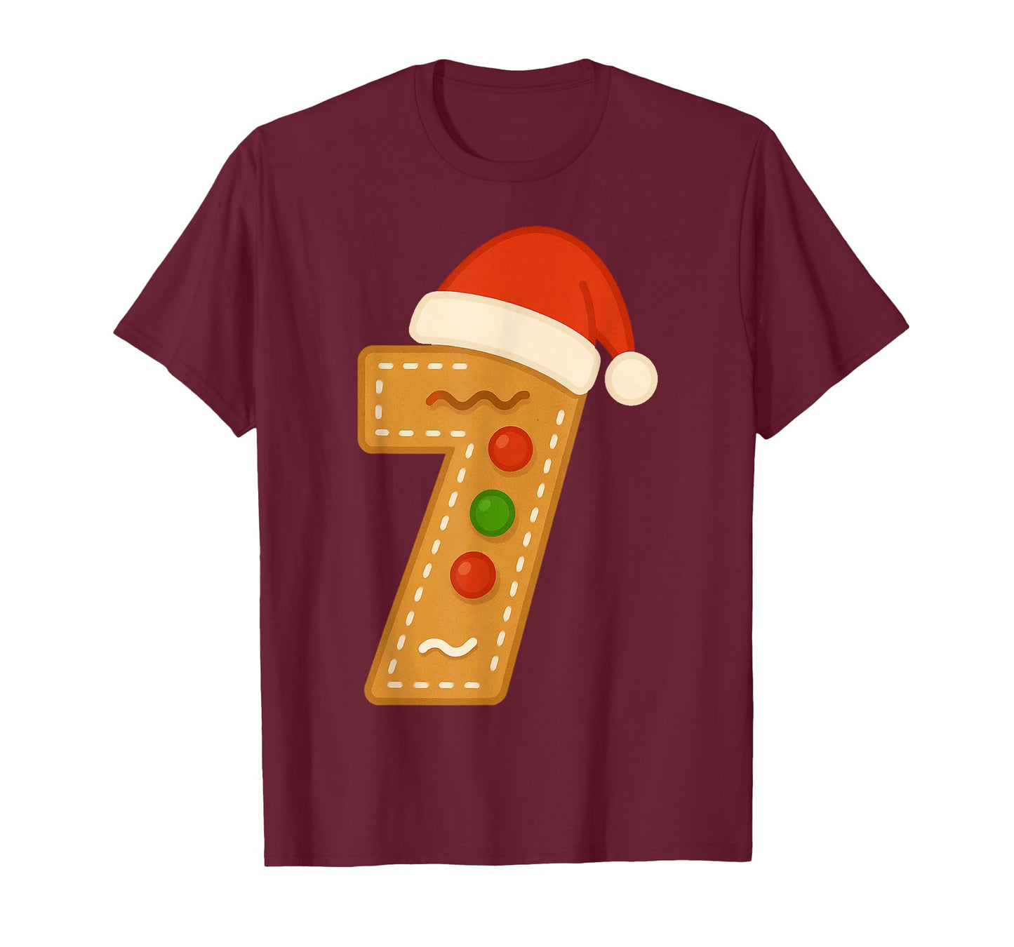 Cute Gingerbread Number 7 with Santa Hat Seventh Christmas T-Shirt