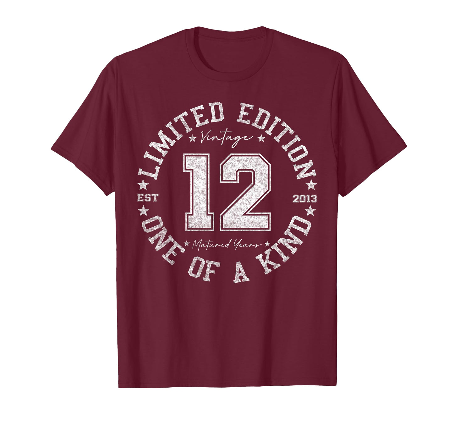 Retro One Of a Kind Shirts For Men Women 2025 12th Birthday T-Shirt, Unisex, Black, Small, Crew Neck, Classic, Short Sleeve, Vintage, Number, 12-Year-Olds, Girls, Boys