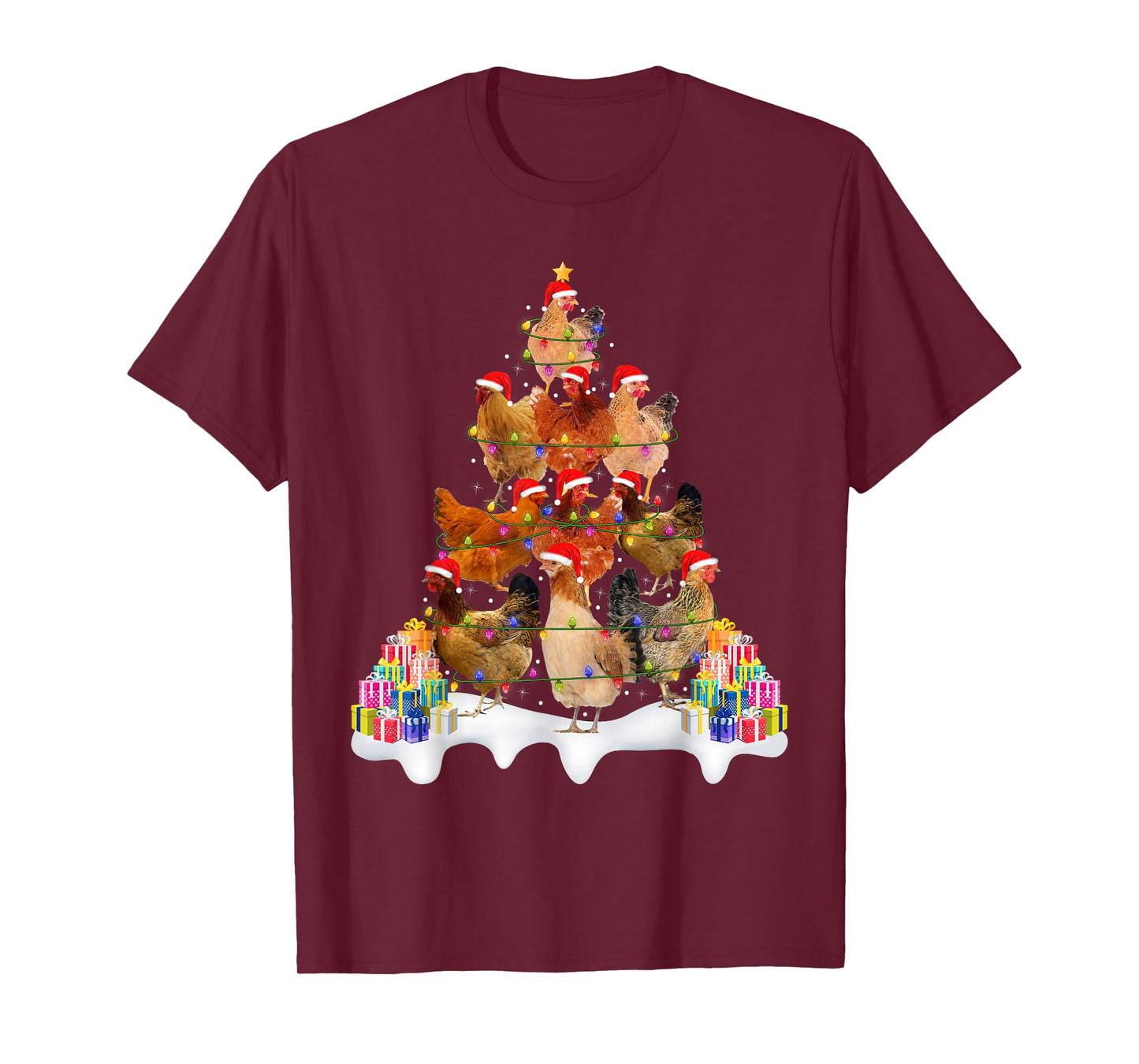 Chicken Christmas Tree Lights Funny Farm Animal Chicken Xmas T-Shirt