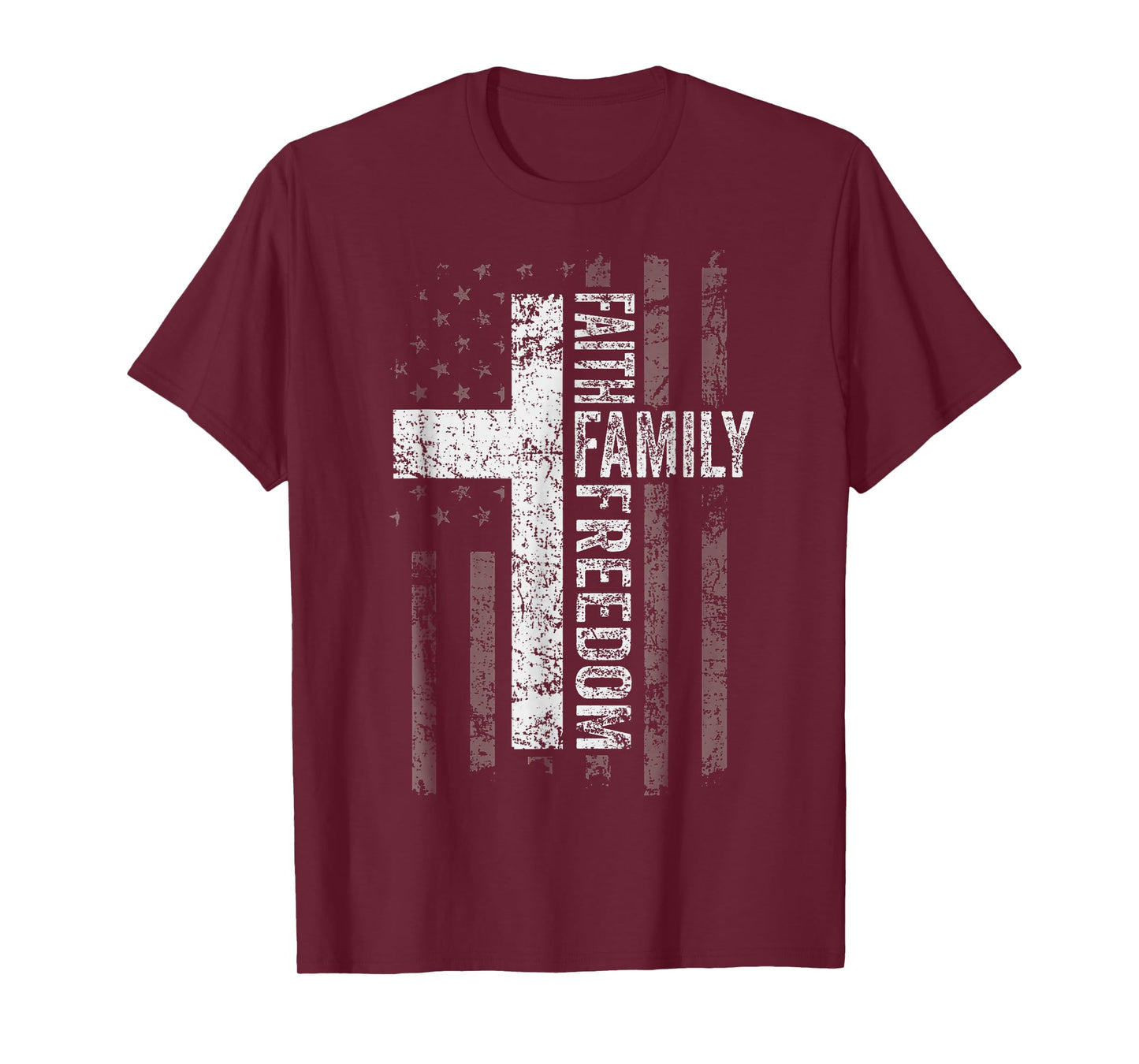 Faith Family Freedom Patriotic Christian Vintage USA Flag T-Shirt
