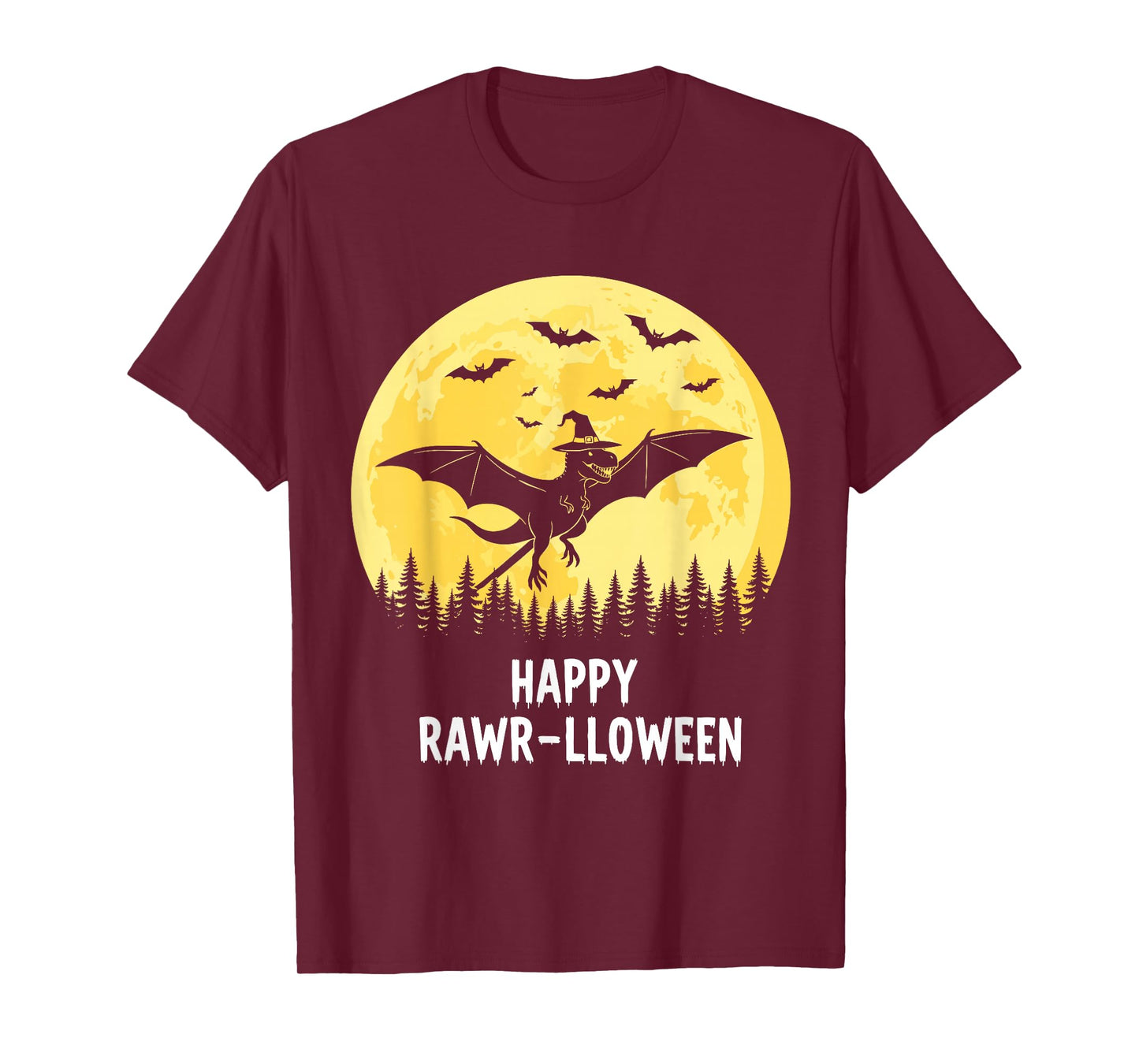 Happy Rawr-lloween Funny Halloween T Rex Flying Witch T-Shirt