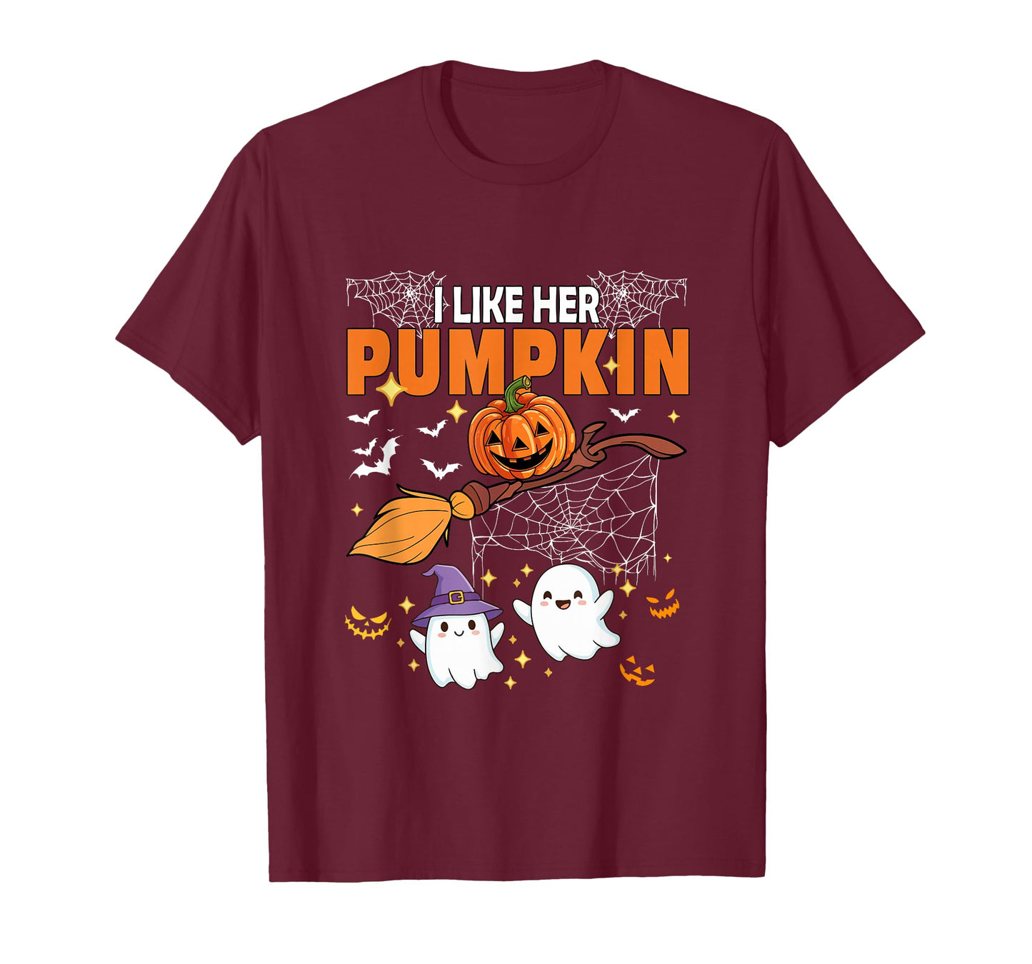 I Like Her Pumpkin Halloween Couple Boos Witch's Broomstick T-Shirt