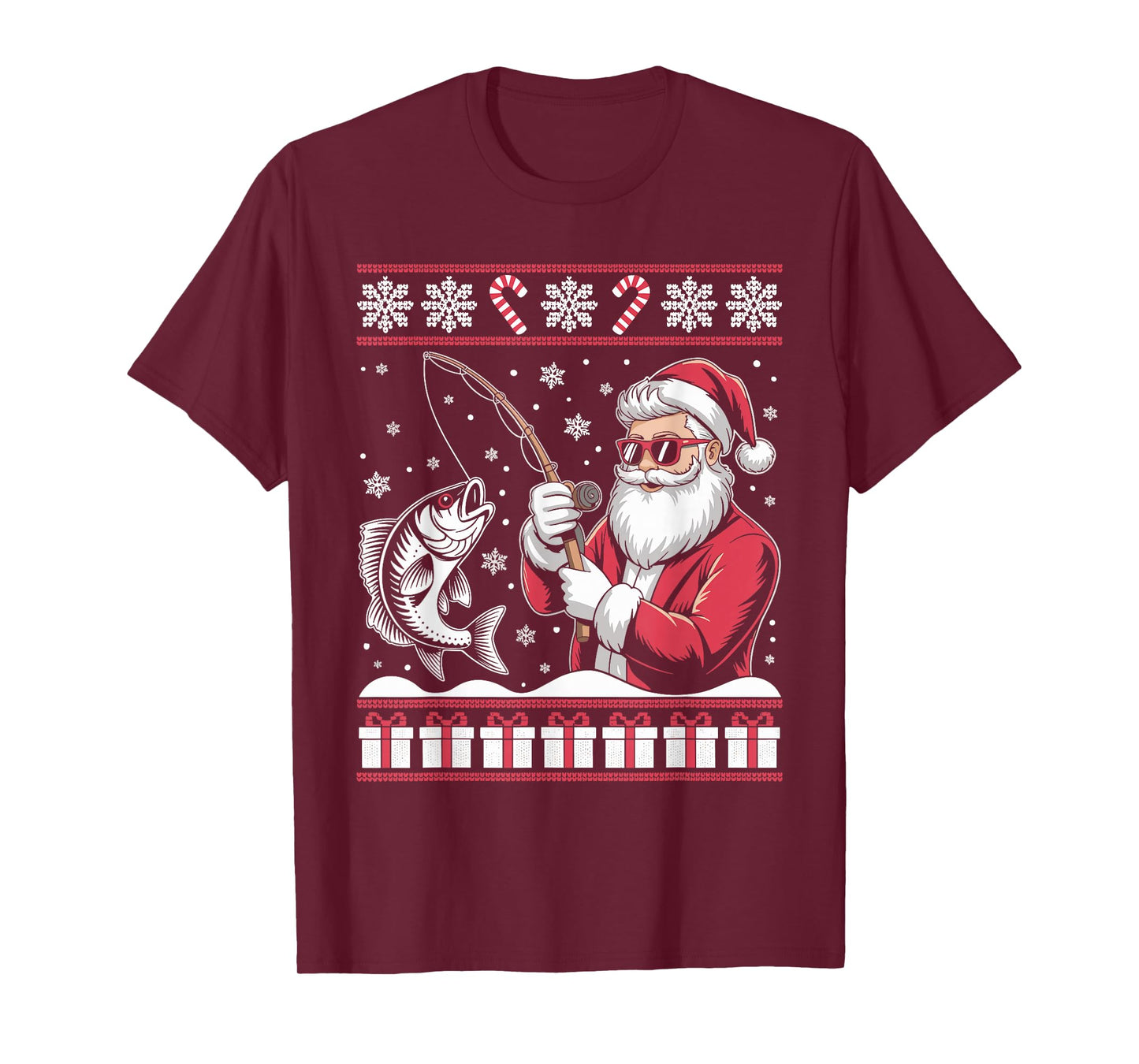 Funny Santa Claus Fishing Ugly Christmas Sweater Fisherman T-Shirt
