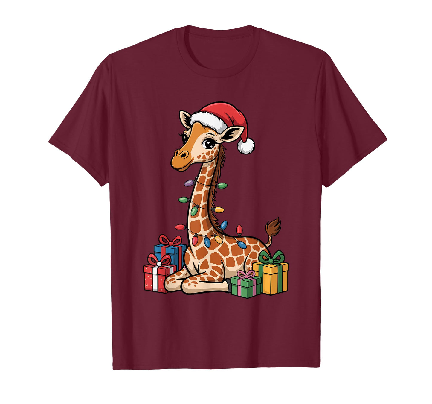 Giraffe Santa Hat Christmas Design Funny Wild Animal Lovers T-Shirt