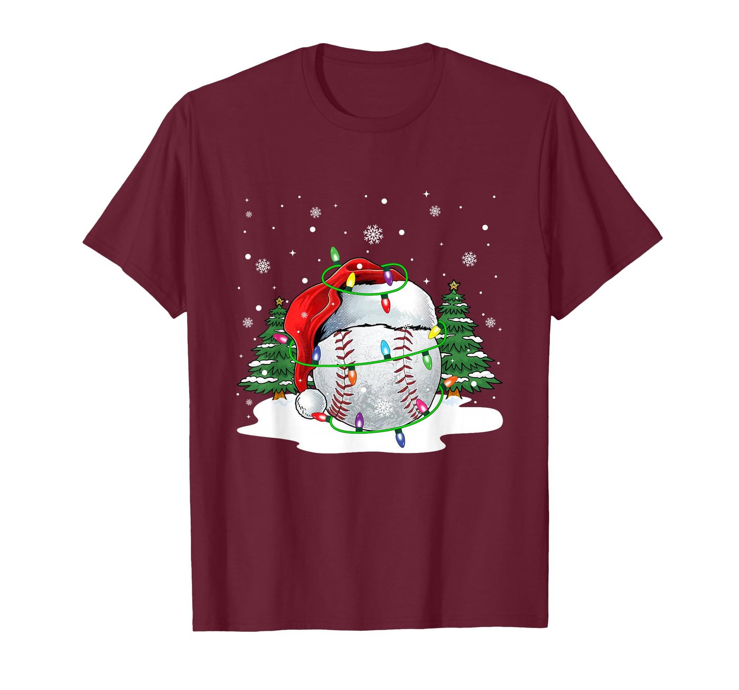 Baseball Christmas Santa Sports Xmas Lights Santa Hat Men T-Shirt