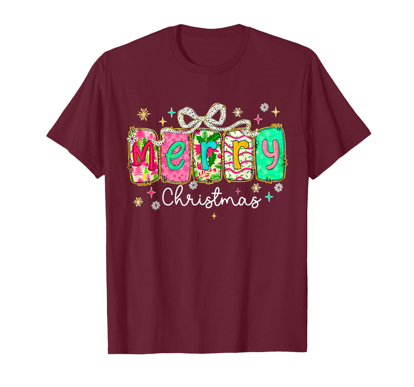 Merry Christmas Tree Coquette Bow Merry and Bright Girl T-Shirt